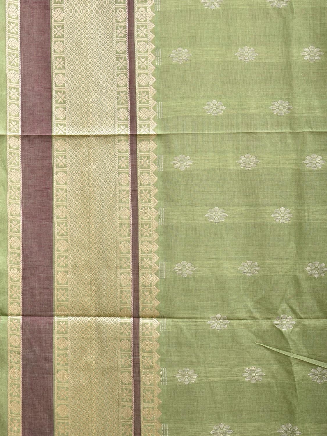 Pista Green Kanchipuram Cotton Saree with Border and Pallu Design No Blouse k0715