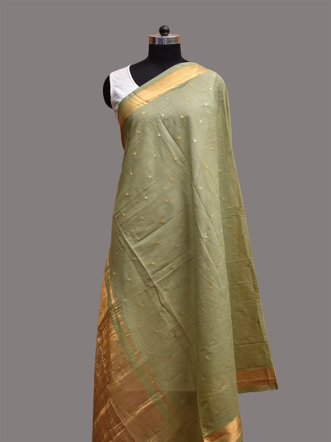 Pista Green Uppada Cotton Handloom Dupatta with Small Buta and Zari Pallu Design ds3749