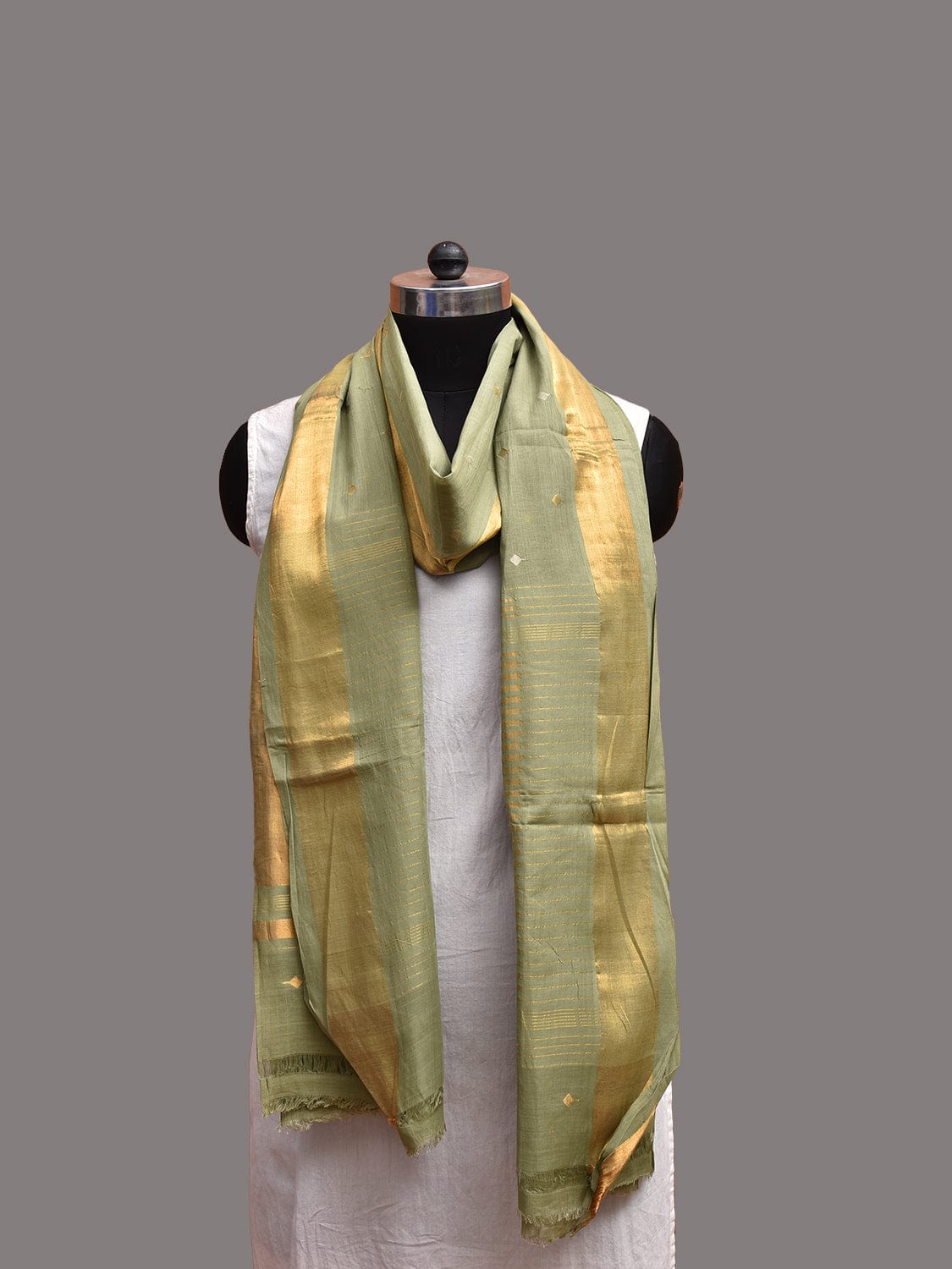 Pista Green Uppada Cotton Handloom Dupatta with Small Buta and Zari Pallu Design ds3749