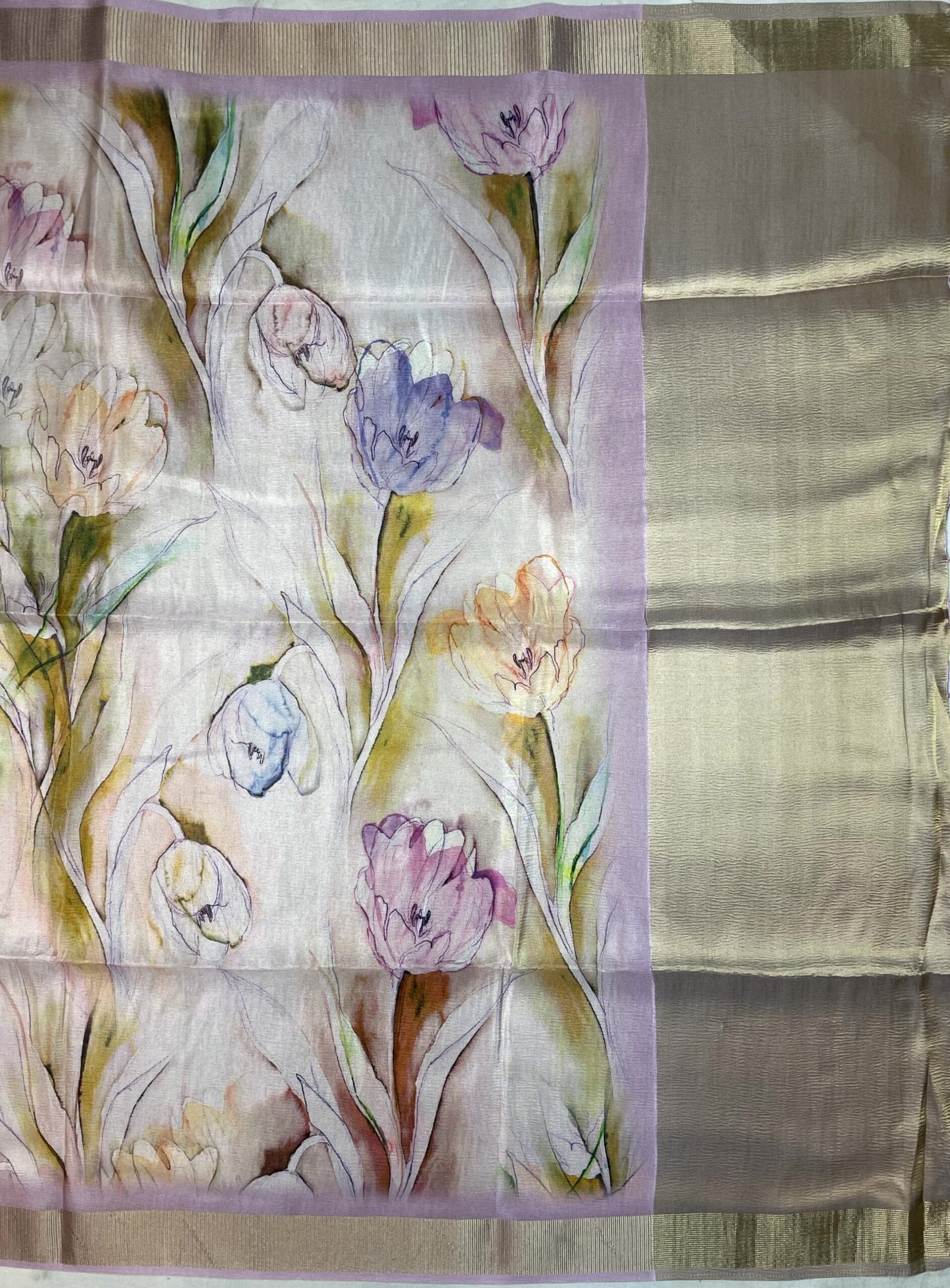 Light Pink Viscose Silk Saree with Floral Digital Print Design pr0001us