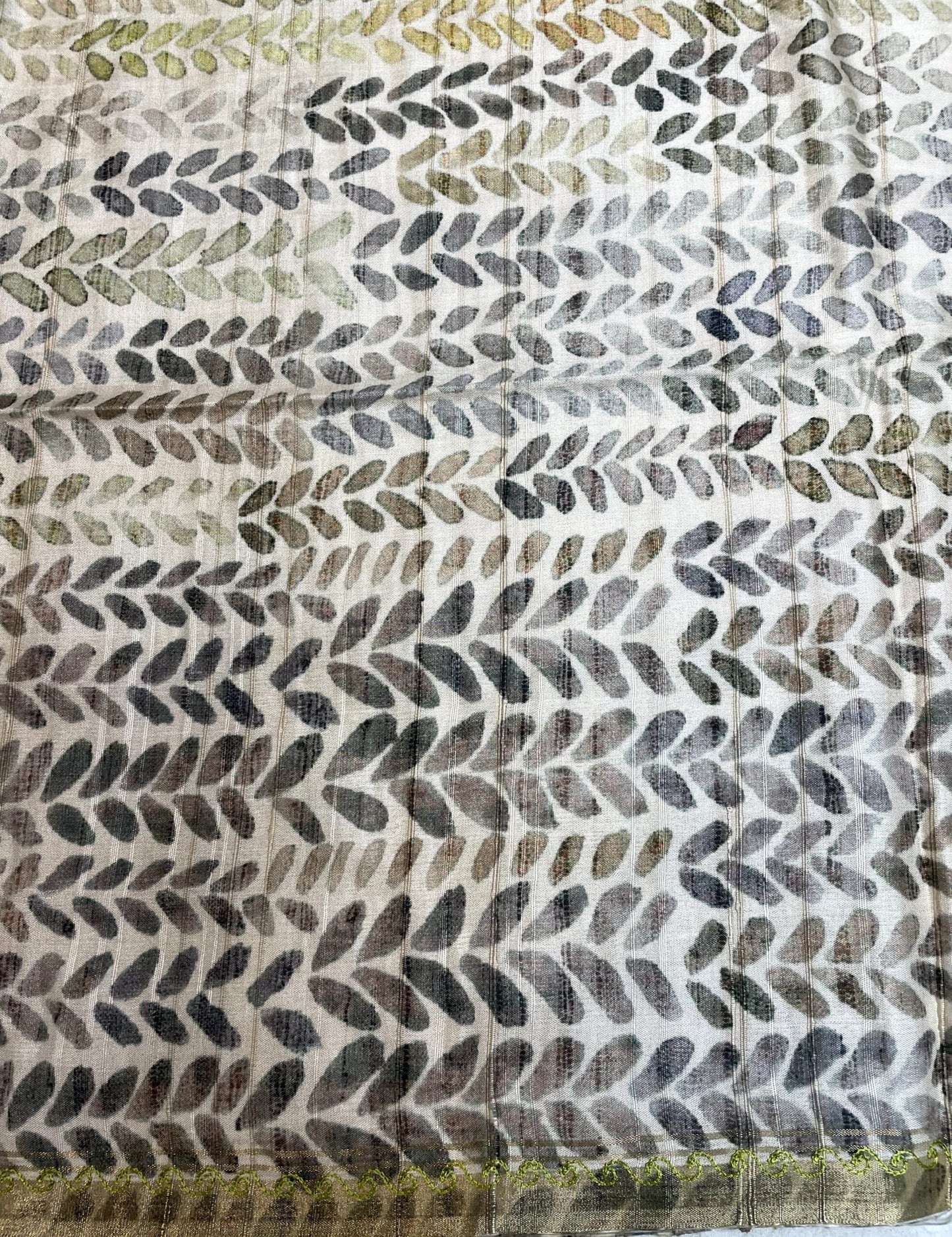 Cream Viscose Silk Saree with Thread Work Pallu and Leaf Floral Digital Print Design pr0006us