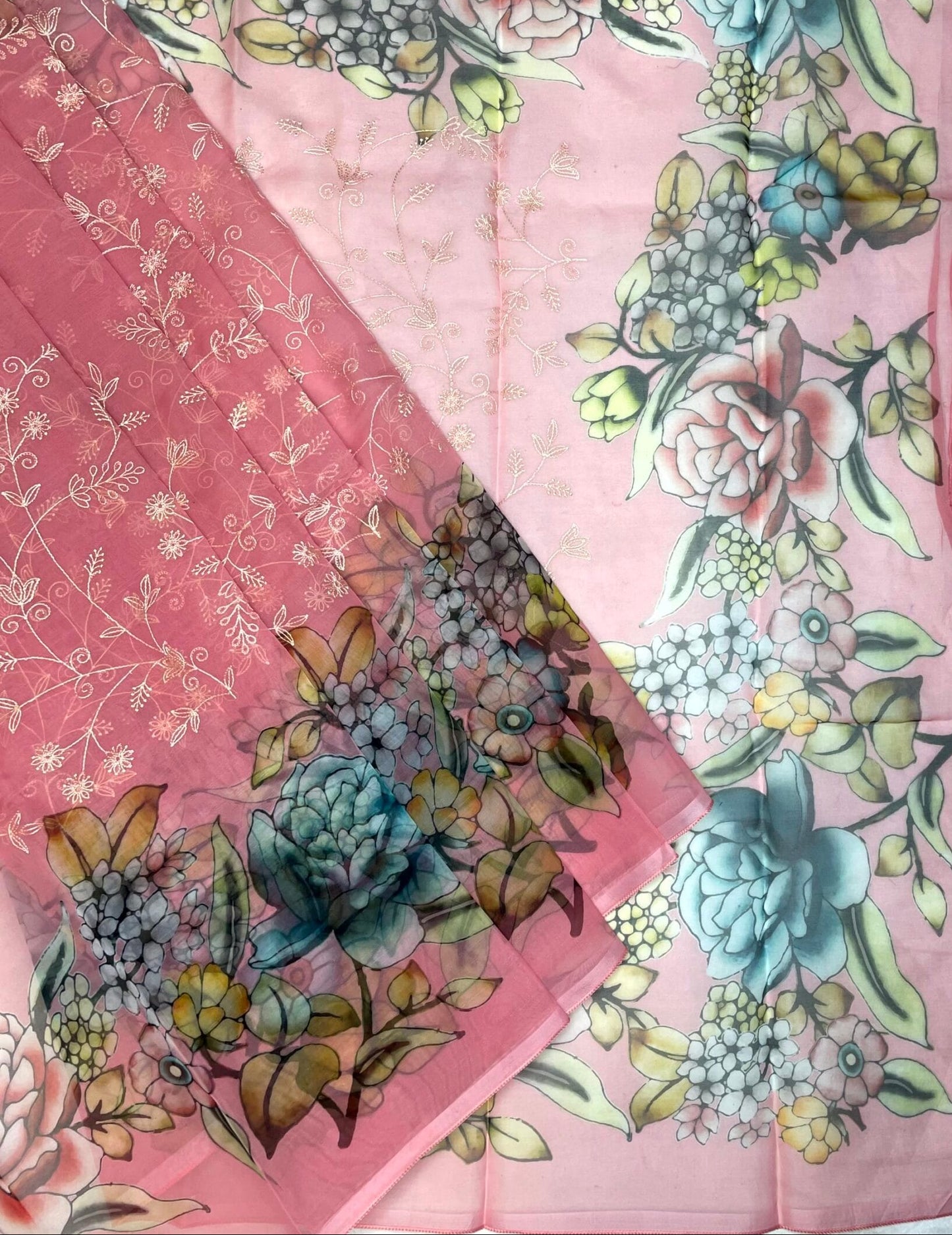 Light Pink Organza Printed Saree with Floral and Embroidery Design pr0011ap