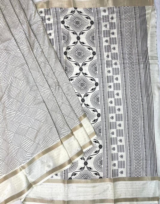 Beige Monochrome Printed Saree with Zari Lines Border and Pallu Design pr0016ai