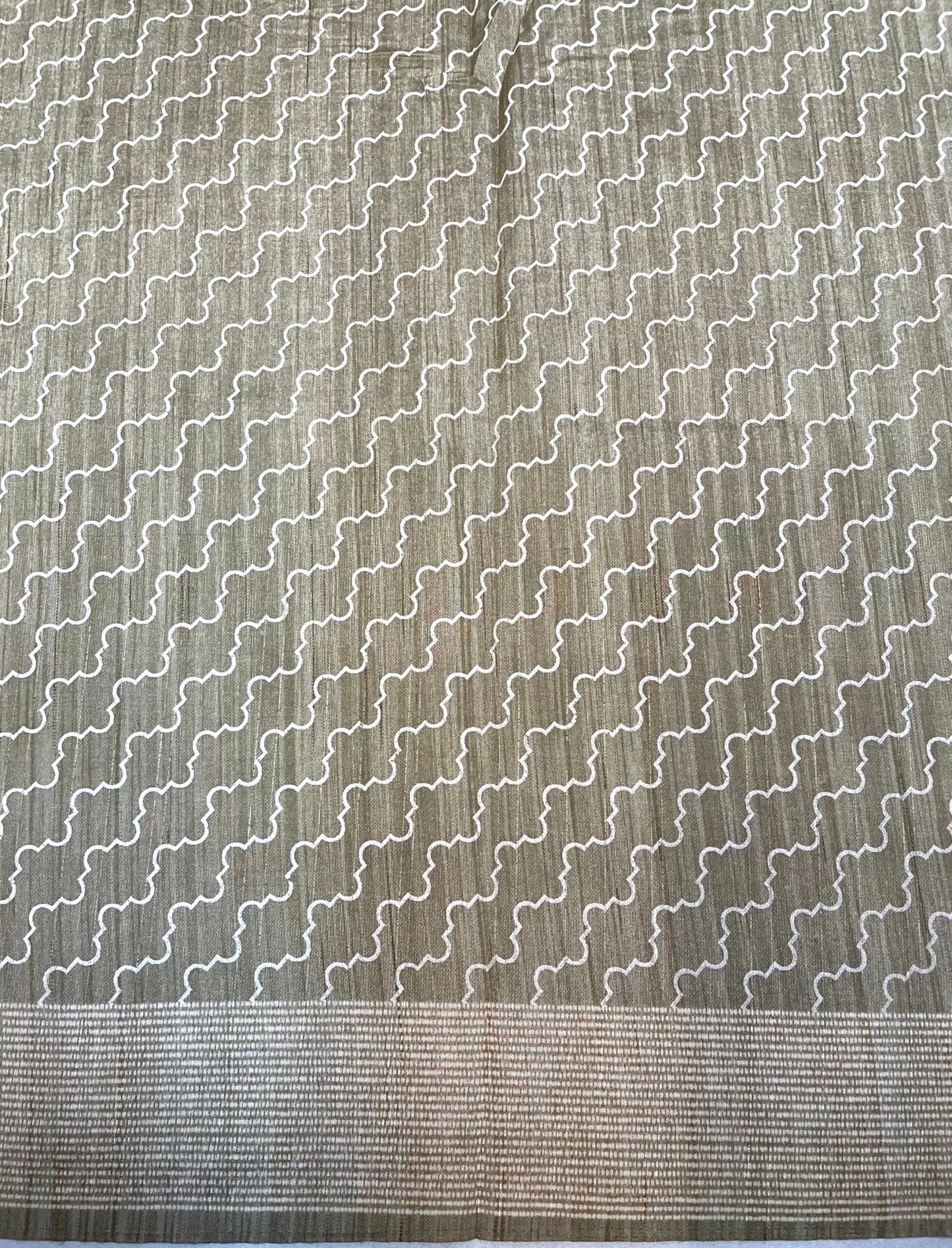 Light Olive Khadi Print with Zari Border Saree Design pr0025ai