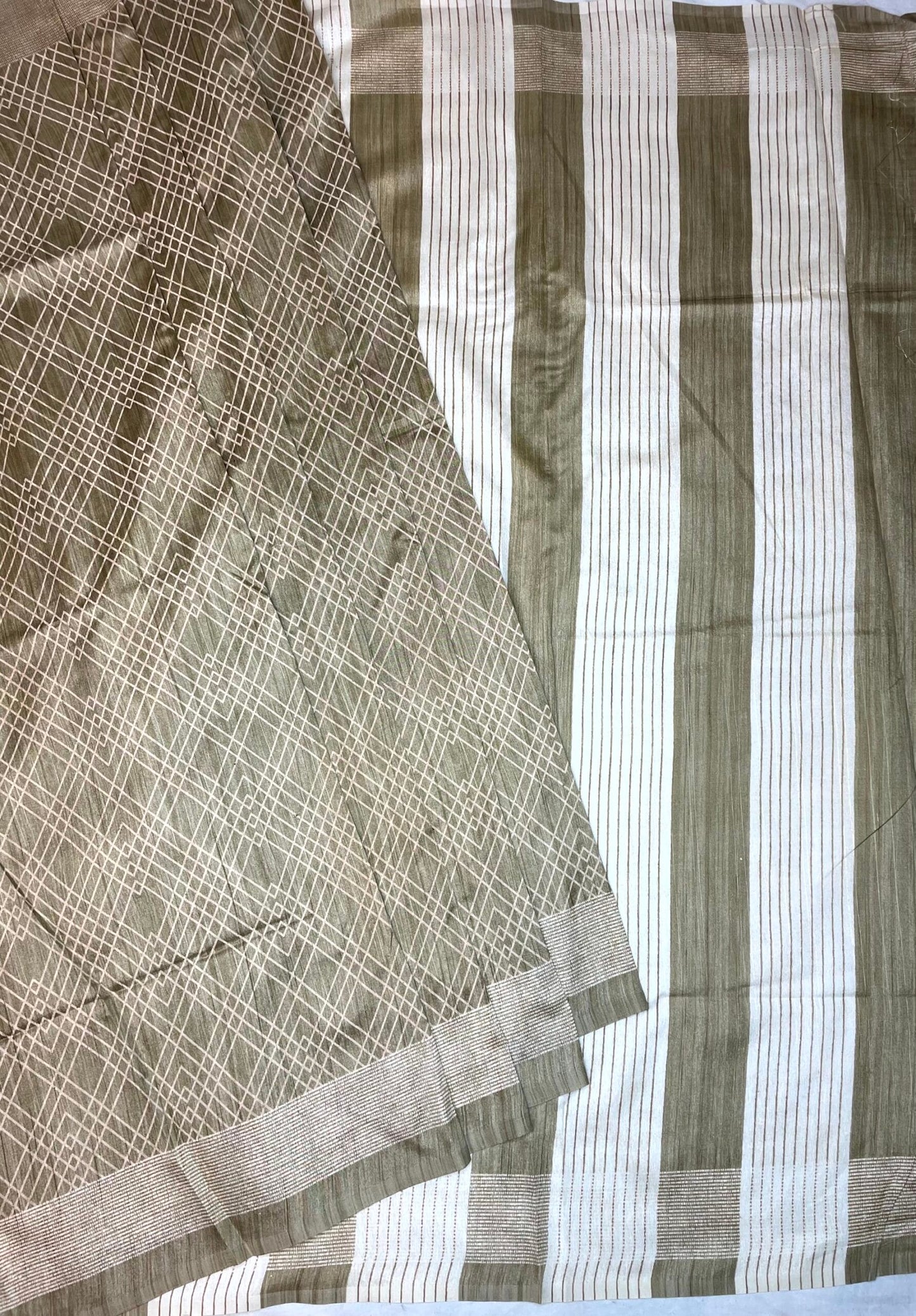 Light Olive Khadi Print with Zari Border Saree Design pr0027ai