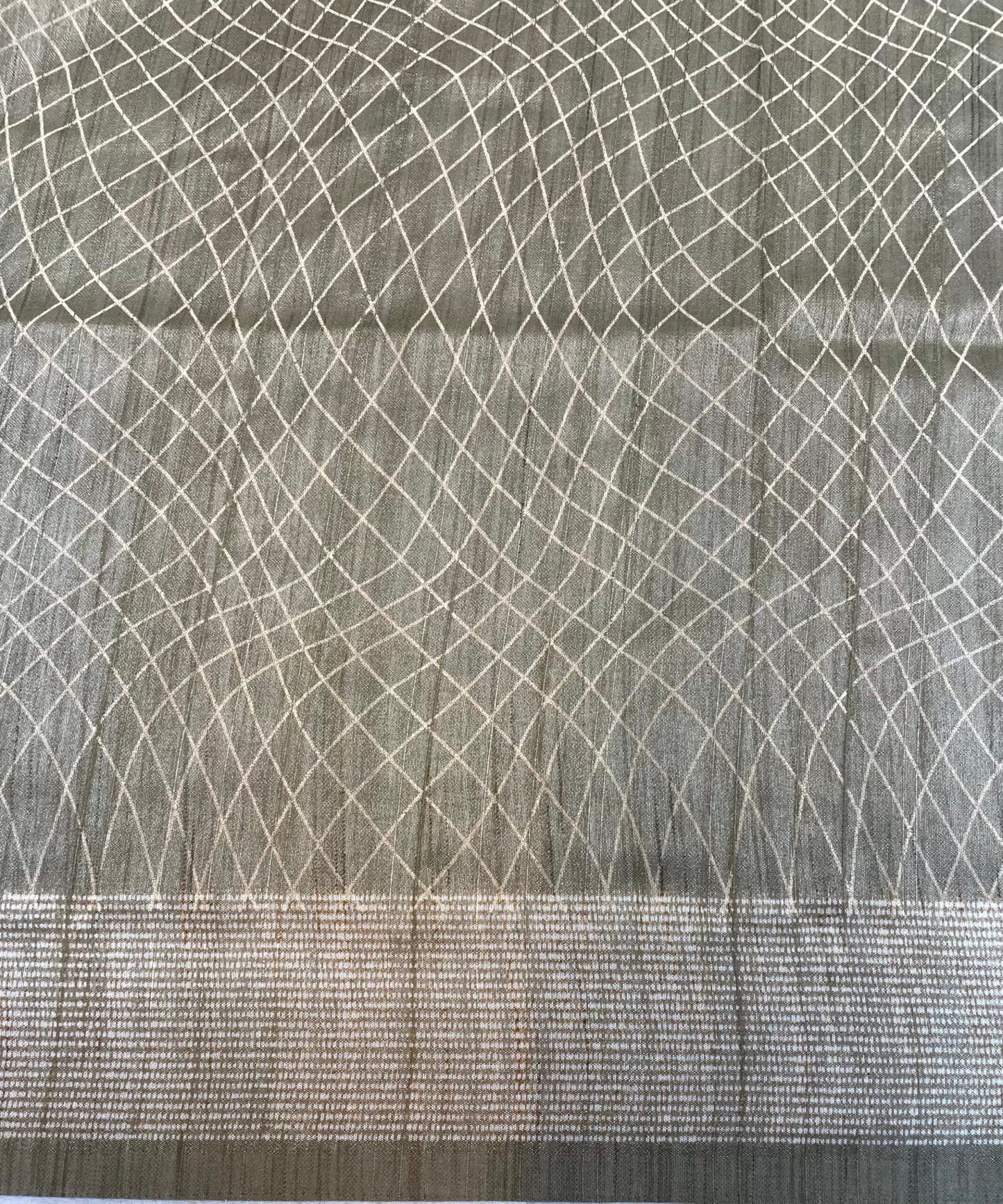 Light Olive Khadi Print with Zari Border Saree Design pr0028ai