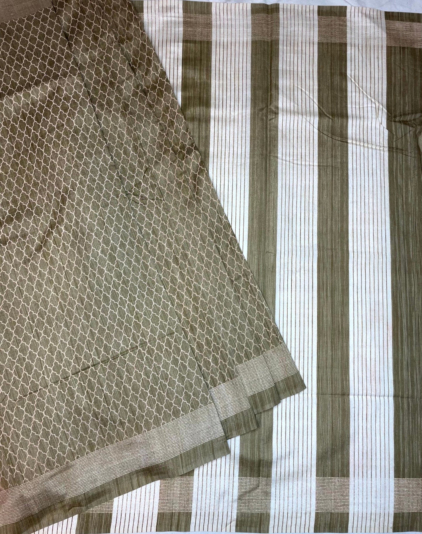 Light Olive Khadi Print with Zari Border Saree Design pr0029ai