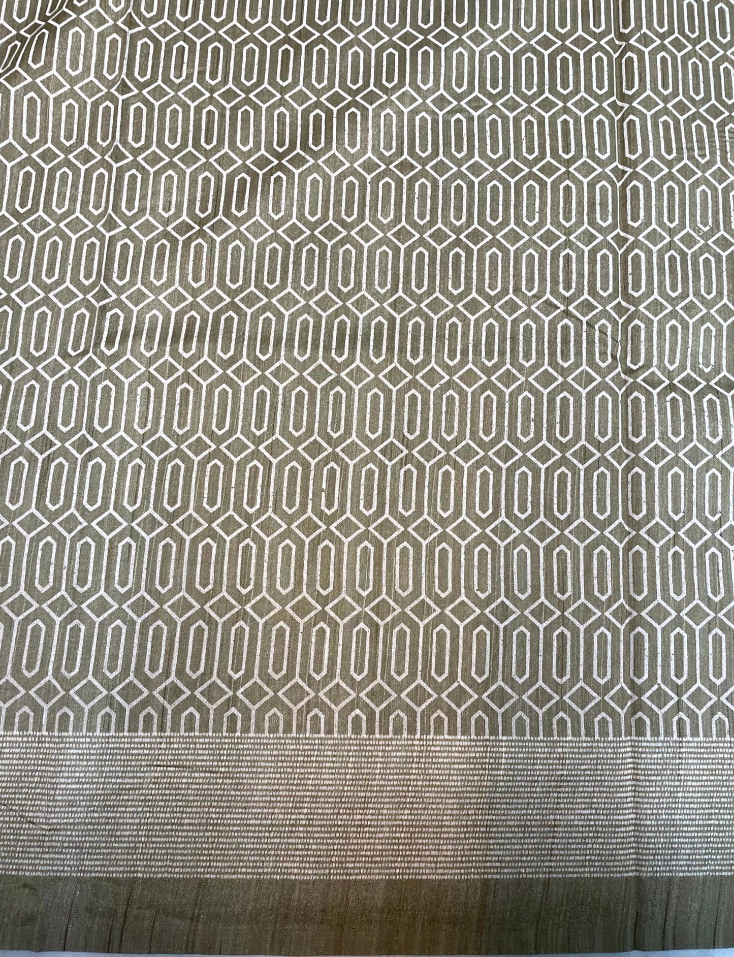 Light Olive Khadi Print with Zari Border Saree Design pr0031ai