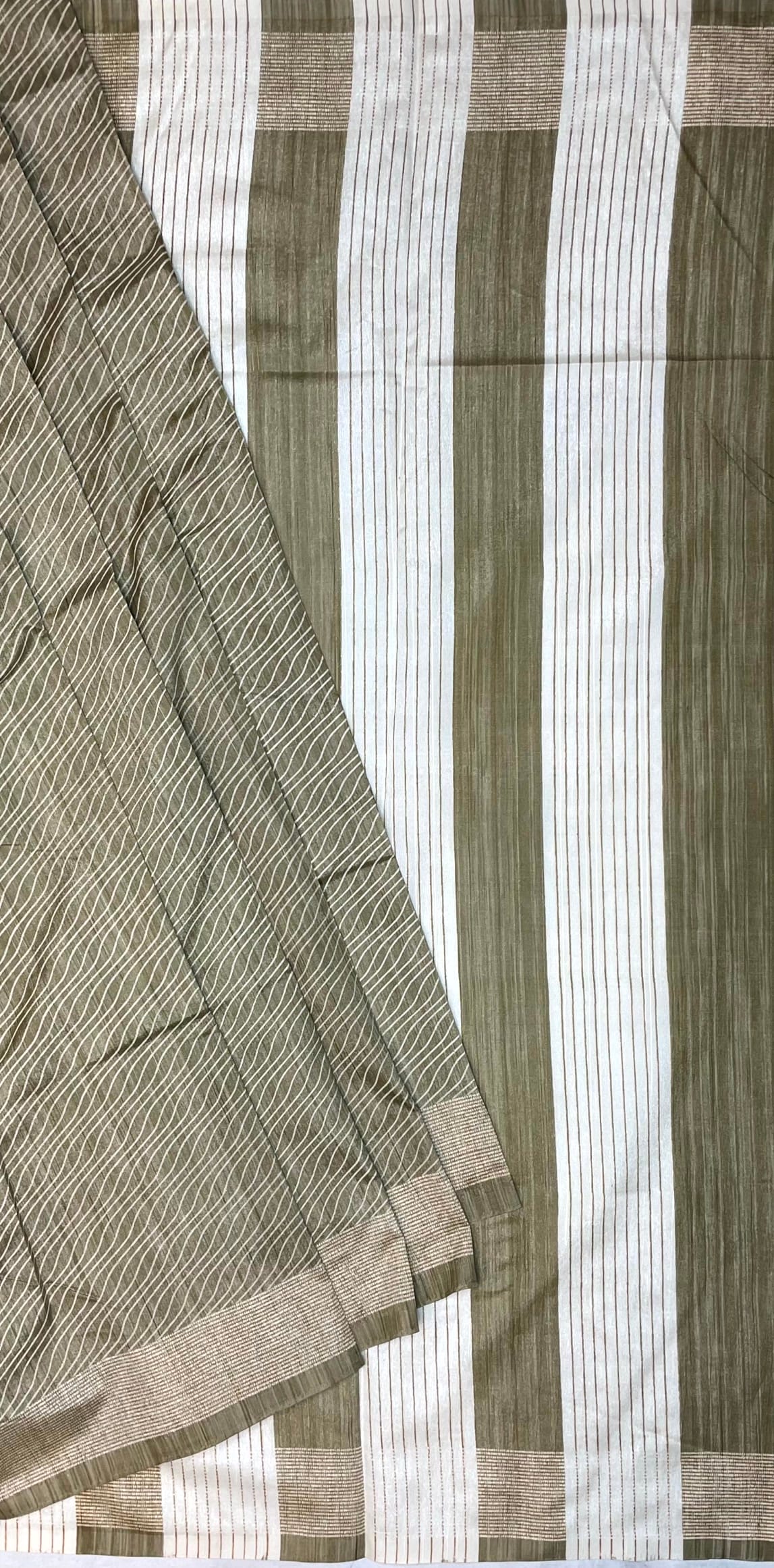 Light Olive Khadi Print with Zari Border Saree Design pr0032ai