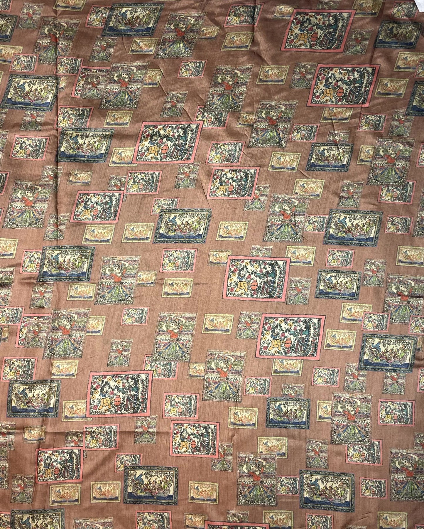 Brown Madhubani Digital Printed Saree with Figures Design pr0063ap