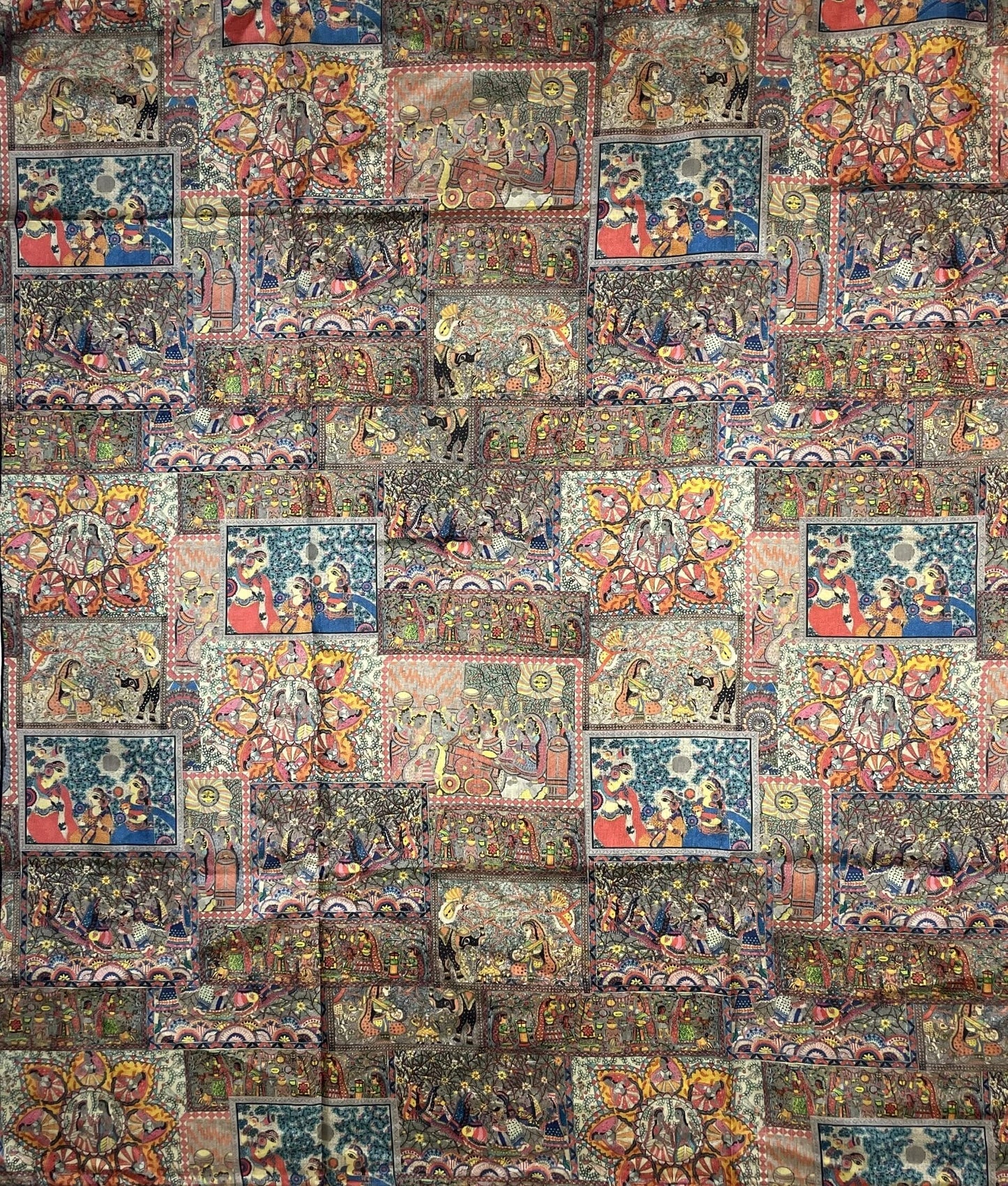 Multi Colour Black Border Madhubani Digital Printed Saree with Figures Design pr0068ap