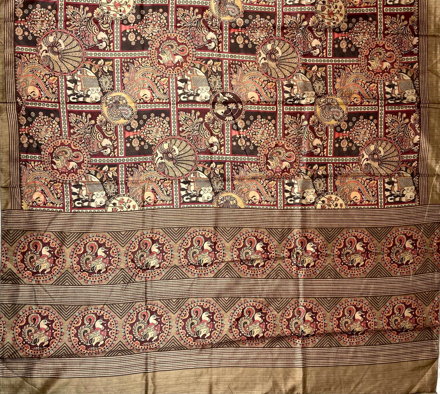 Multi Colour Digital Printed Satin Silk Saree with Birds and Floral Design pr0077ap