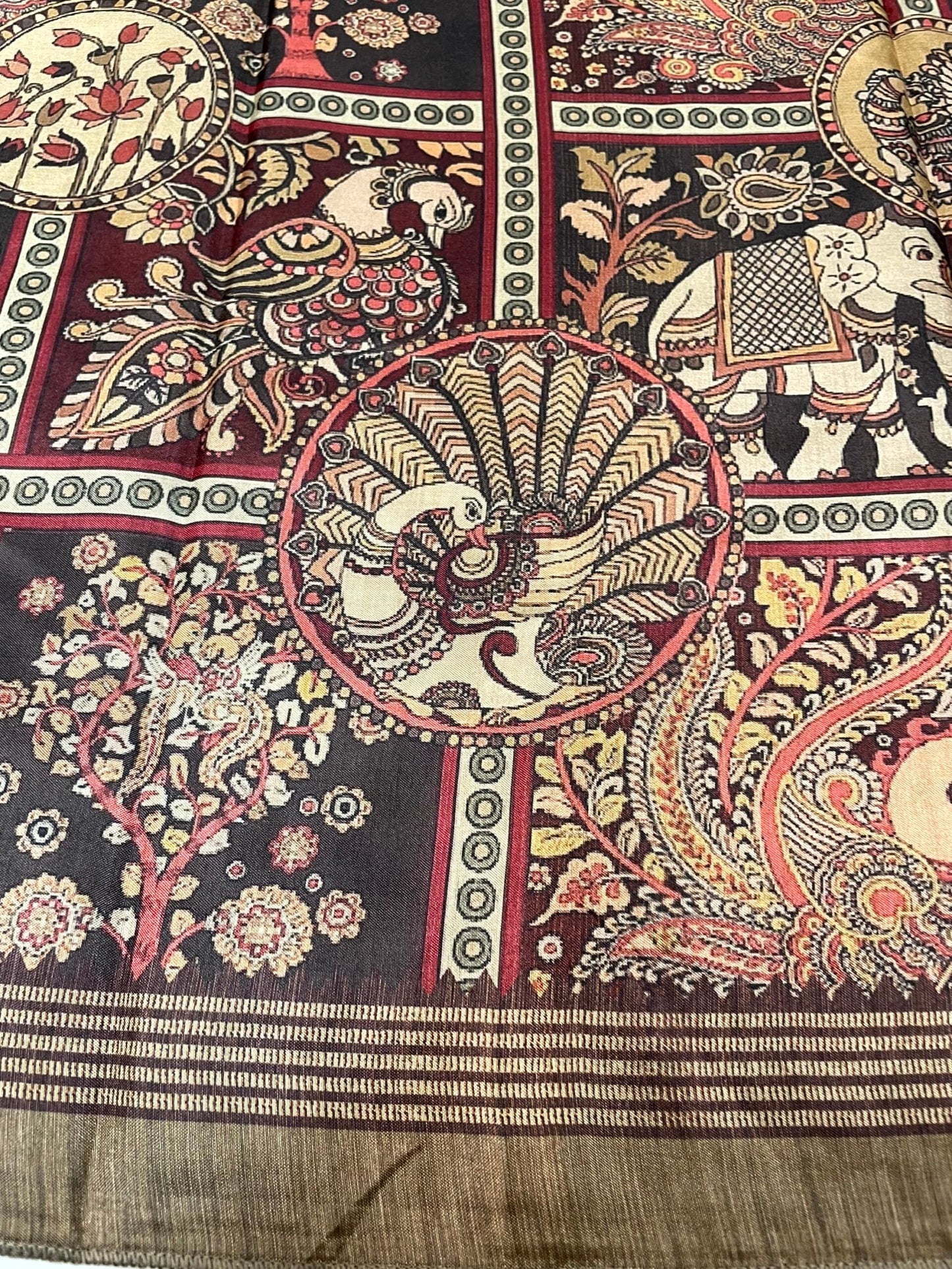 Multi Colour Digital Printed Satin Silk Saree with Birds and Floral Design pr0077ap