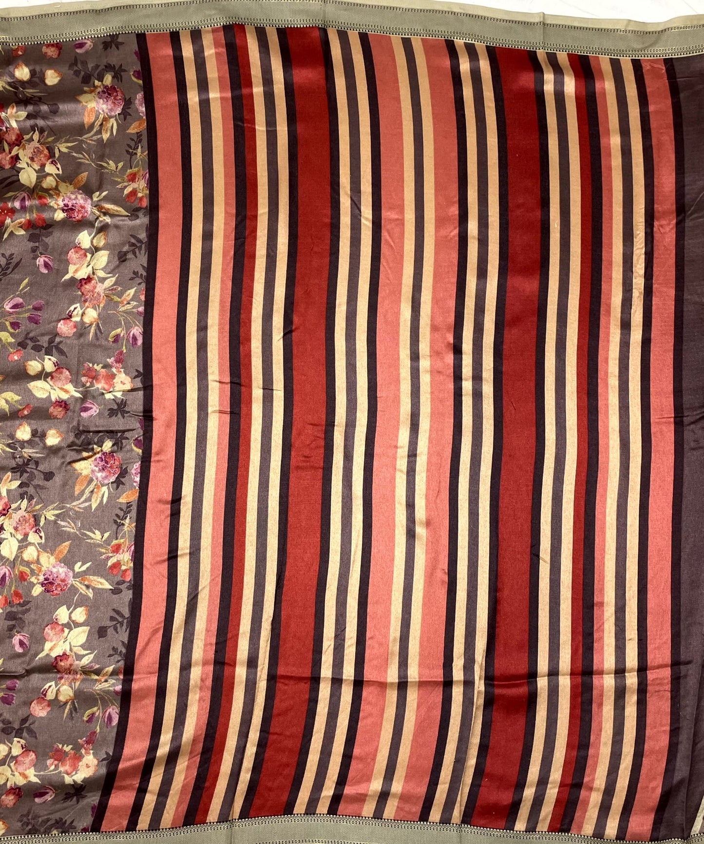 Brown Viscose Silk Saree with Border and Floral Digital Print Design pr0082us