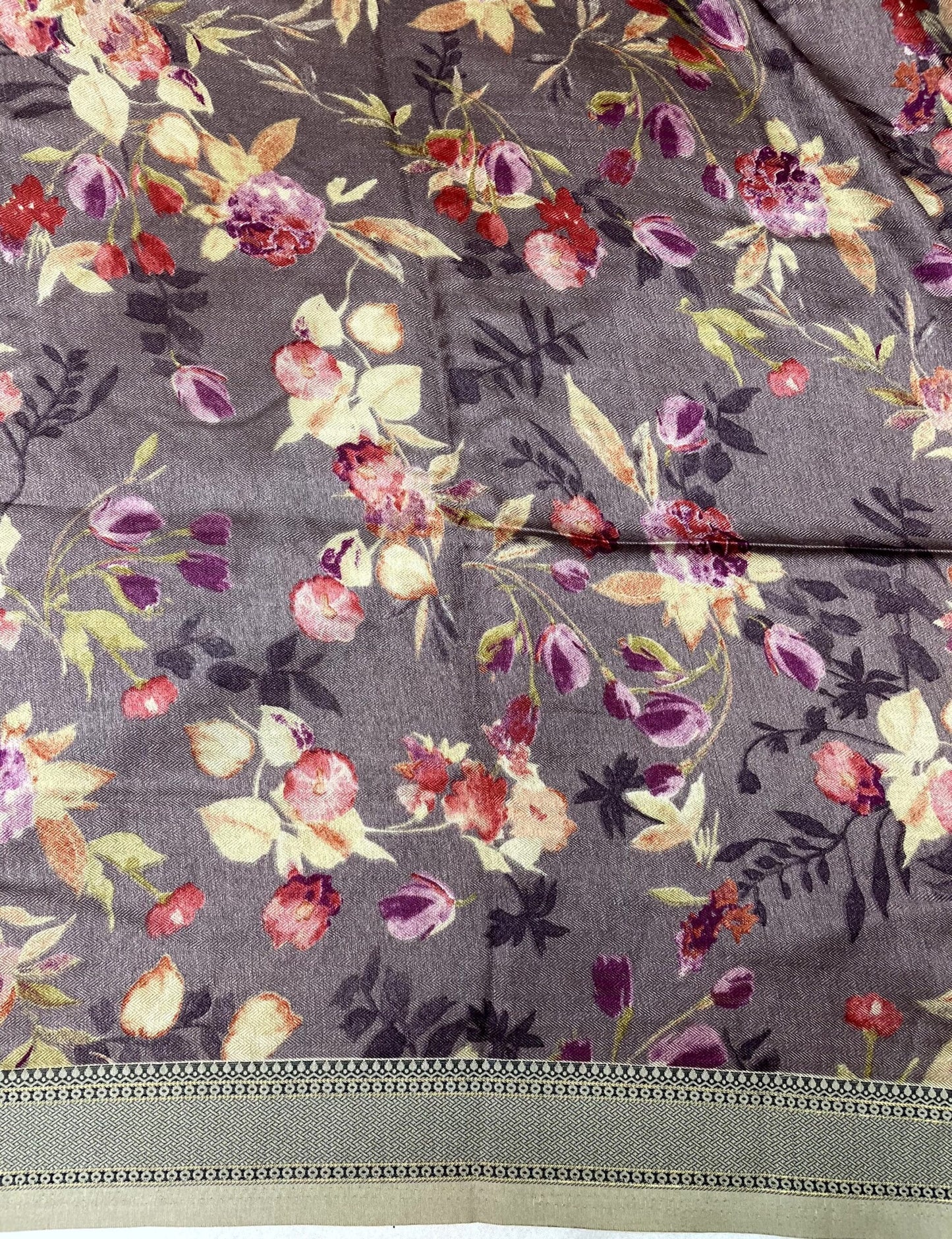 Brown Viscose Silk Saree with Border and Floral Digital Print Design pr0082us