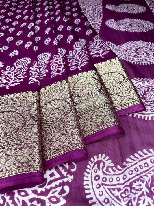 Magenta Viscose Silk Khadi Print Zari Border with Body and Pallow Design pr0091ds