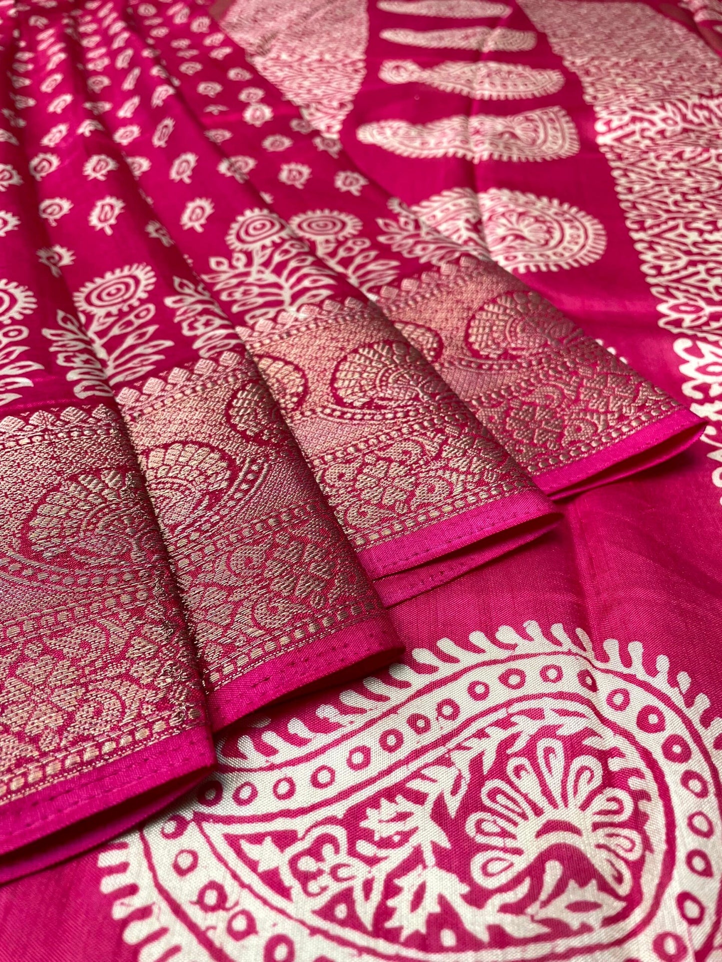 Pink Viscose Silk Khadi Print Zari Border with Body and Pallow Design pr0094ds