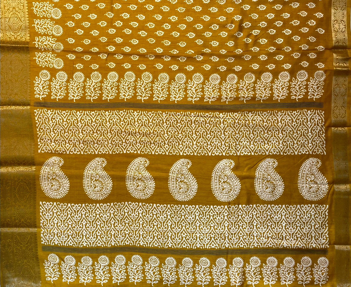 Yellow Viscose Silk Khadi Print Zari Border with Body and Pallow Design pr0095ds