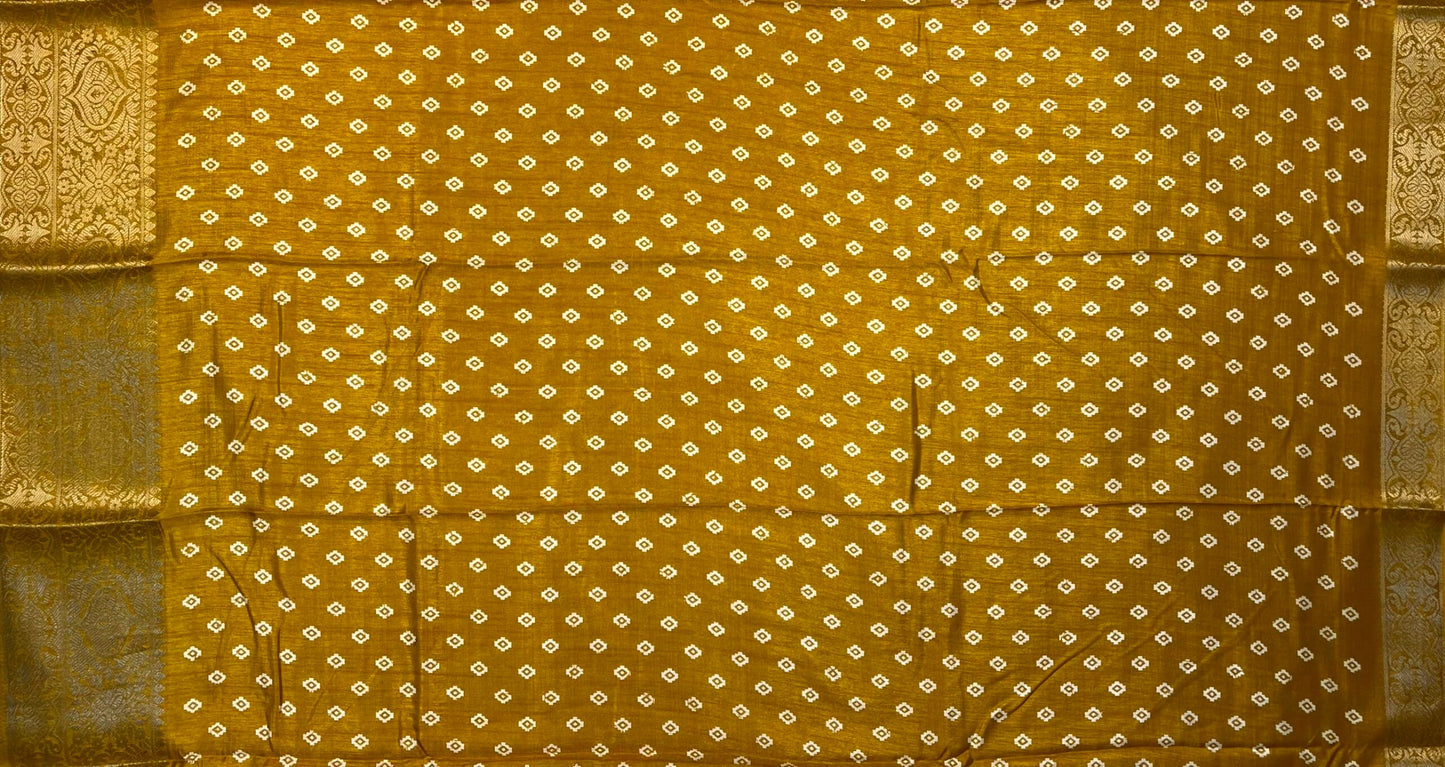 Yellow Viscose Silk Khadi Print Zari Border with Body and Pallow Design pr0095ds