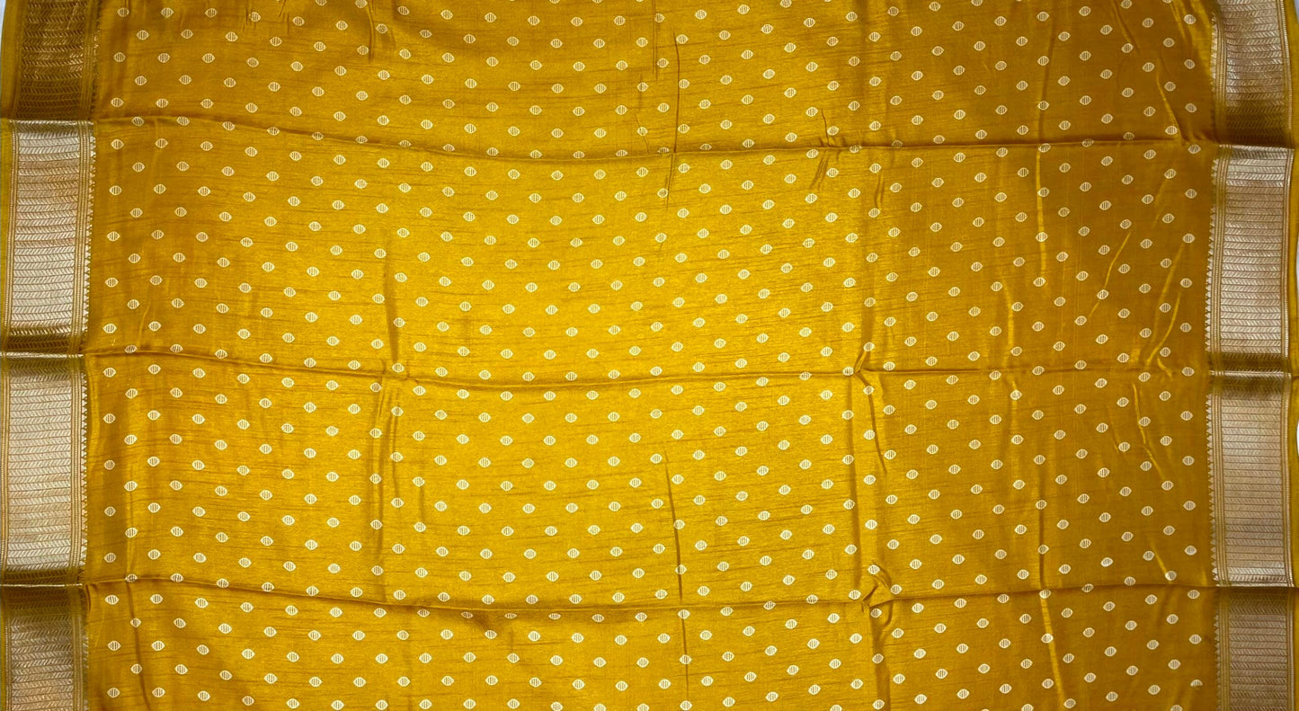 Mustard Yellow Viscose Silk Khadi Print Zari Border with Body and Pallow Design pr0098ds
