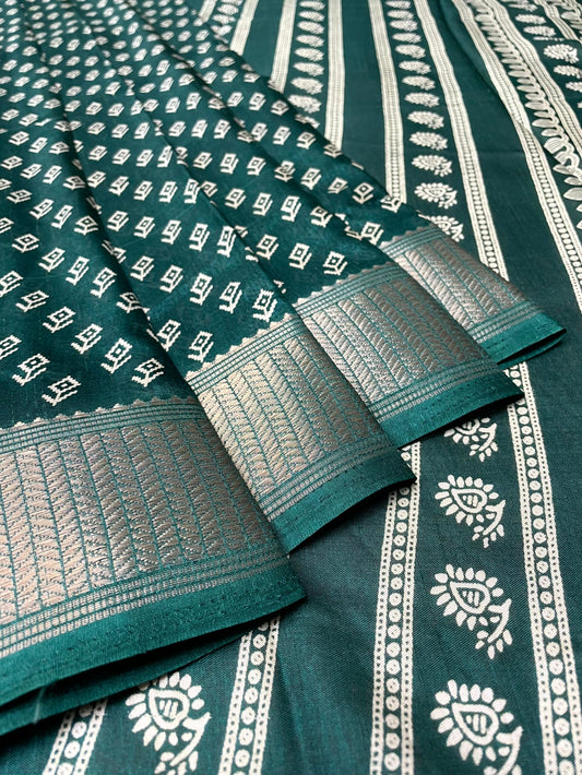Sea Green Viscose Silk Khadi Print Zari Border with Body and Pallow Design pr0100ds