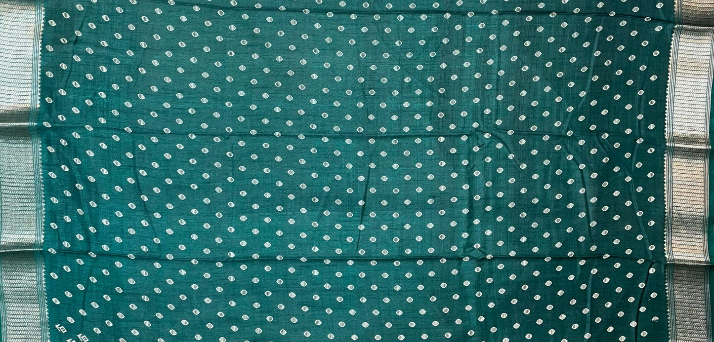 Sea Green Viscose Silk Khadi Print Zari Border with Body and Pallow Design pr0100ds