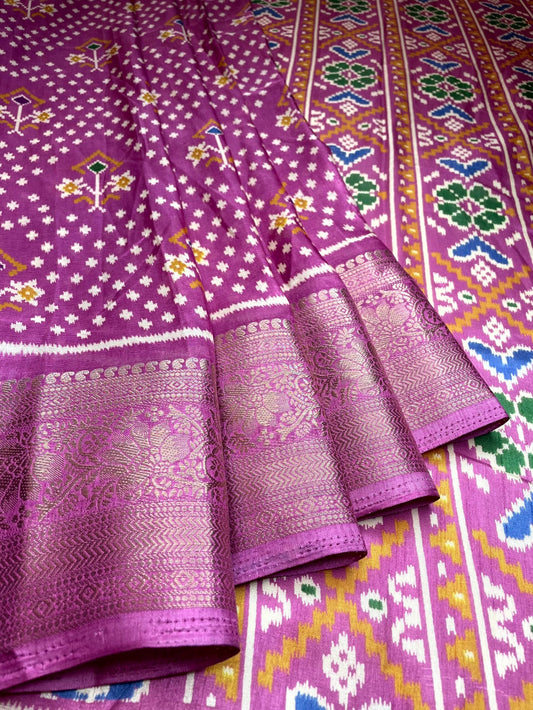Onion Pink Viscose Silk Digital Print Zari Border with Body and Pallow Ikat Design pr0101ds