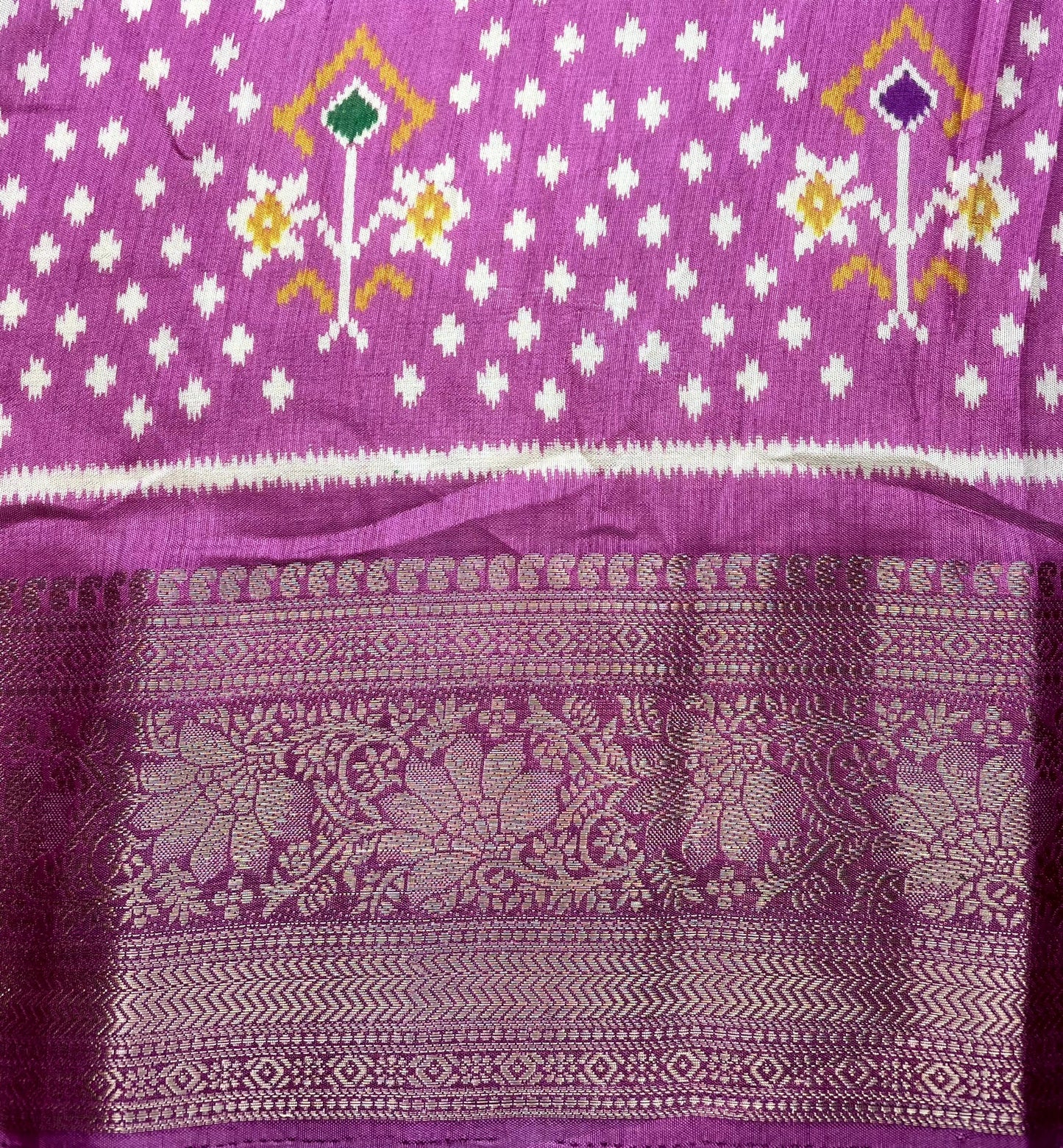 Onion Pink Viscose Silk Digital Print Zari Border with Body and Pallow Ikat Design pr0101ds