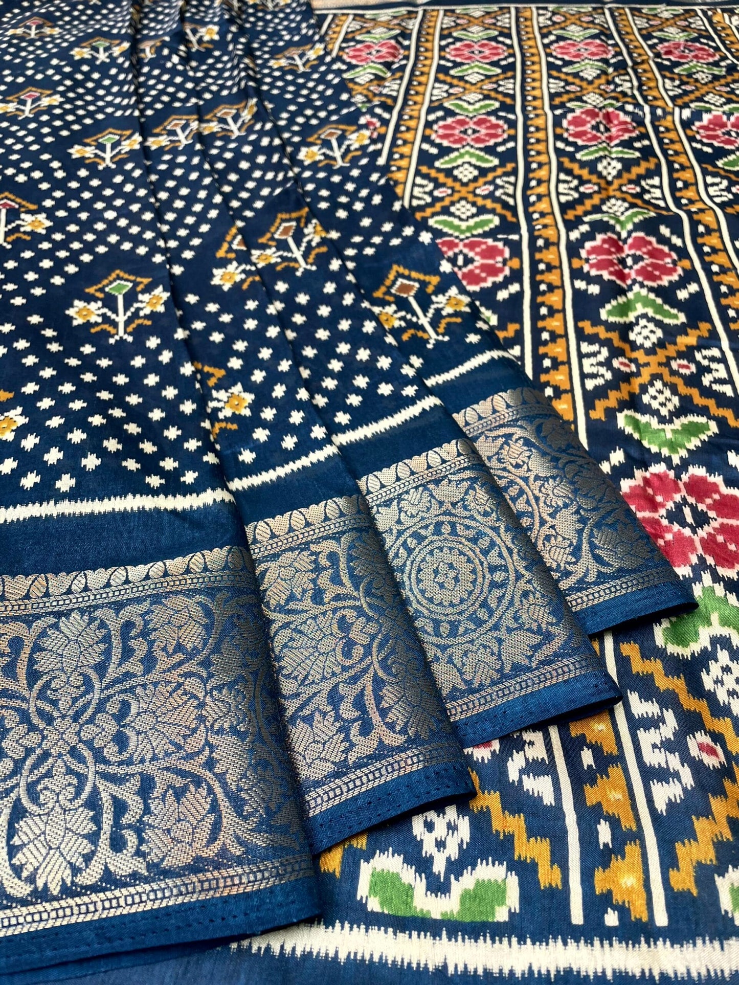 Blue Viscose Silk Digital Print Zari Border with Body and Pallu Ikat Design pr0104ds