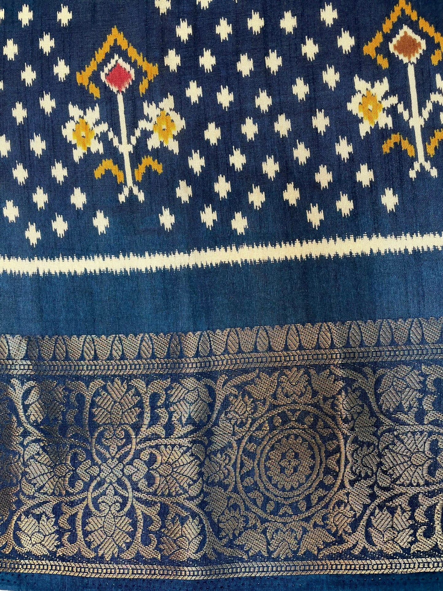 Blue Viscose Silk Digital Print Zari Border with Body and Pallu Ikat Design pr0104ds