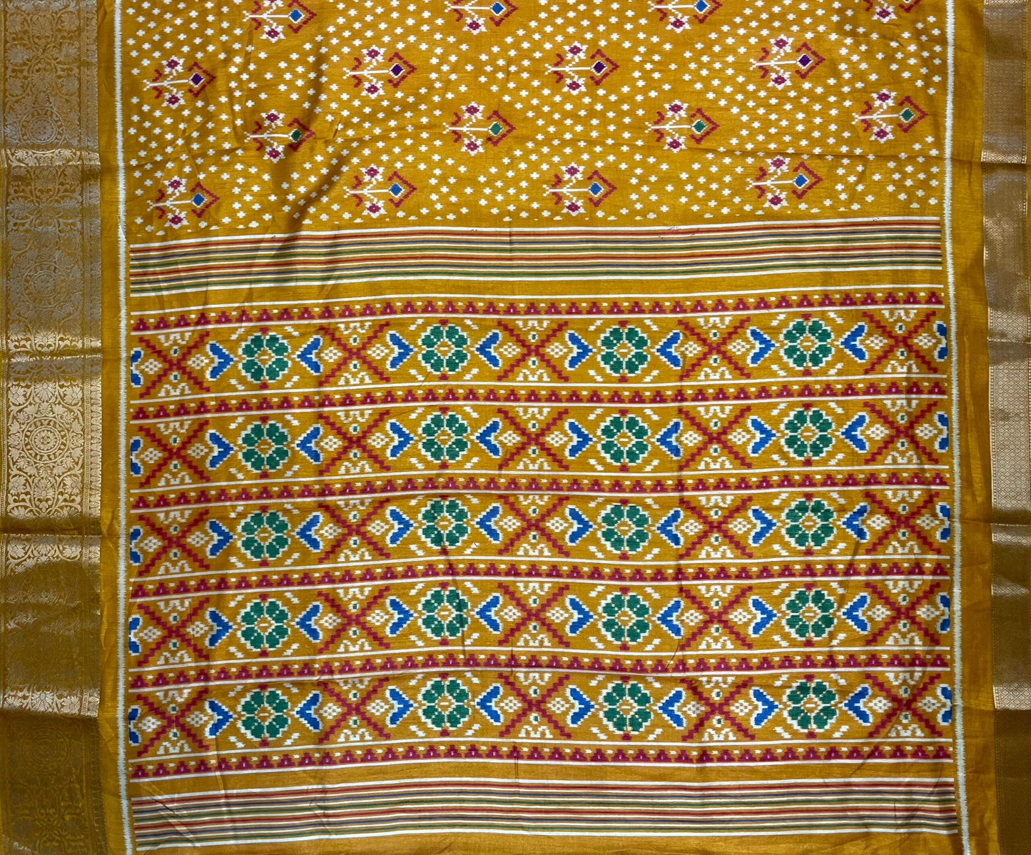 Mustard Yellow Viscose Silk Digital Print Zari Border with Body and Pallu Ikat Design pr0105ds