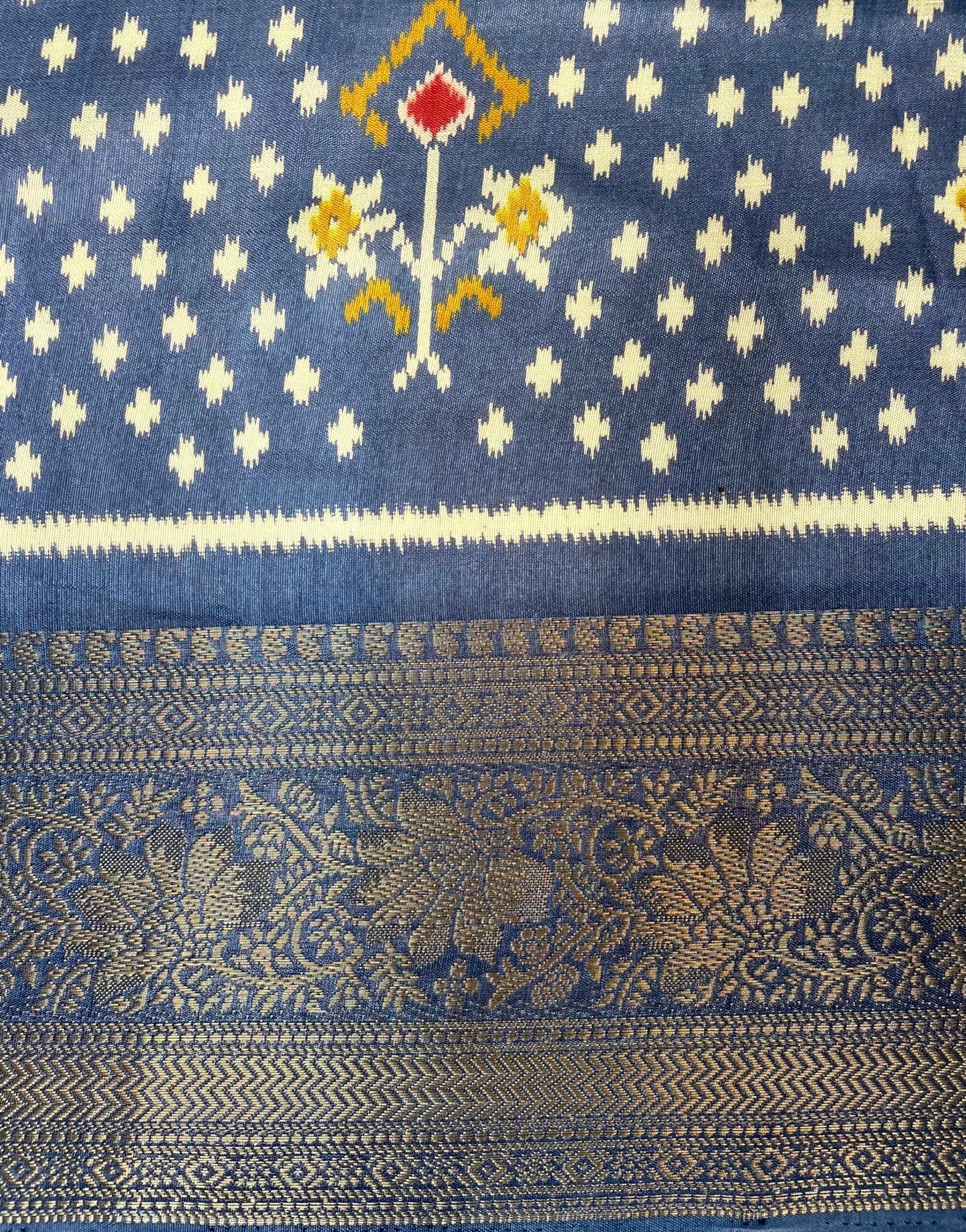 Slate Blue Viscose Silk Digital Print Zari Border with Body and Pallu Ikat Design pr0107ds