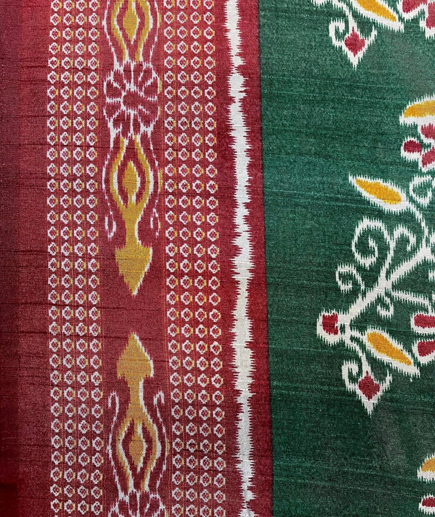 Red and Green Tussar Silk Digital Print with Body and Pallu Ikat Design pr0113ds