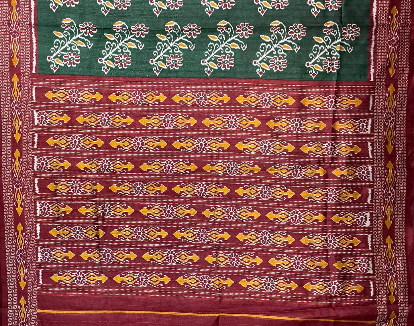 Red and Green Tussar Silk Digital Print with Body and Pallu Ikat Design pr0113ds