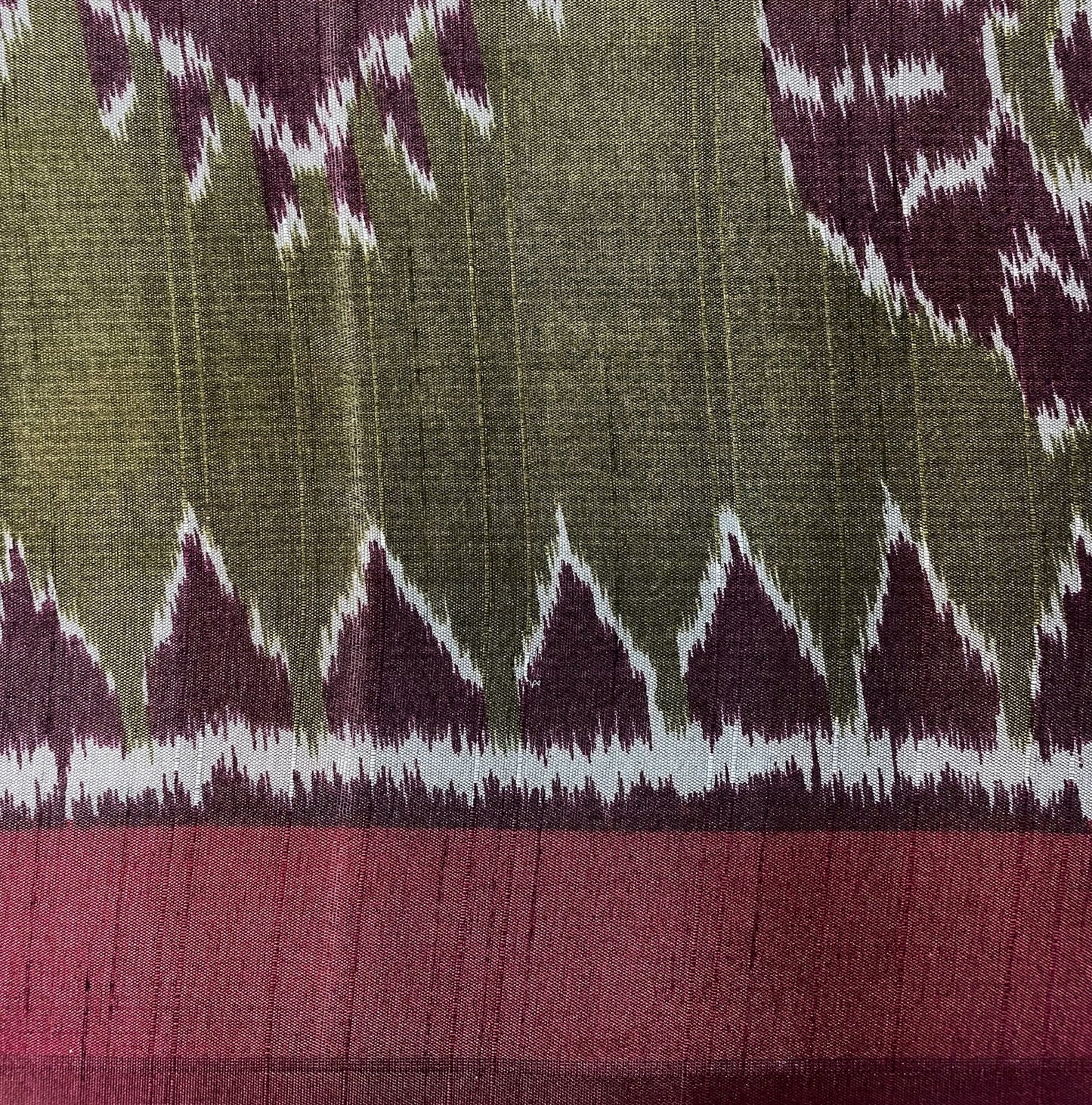 Green and Red Tussar Silk Digital Print with Body and Pallu Ikat Design pr0116ds