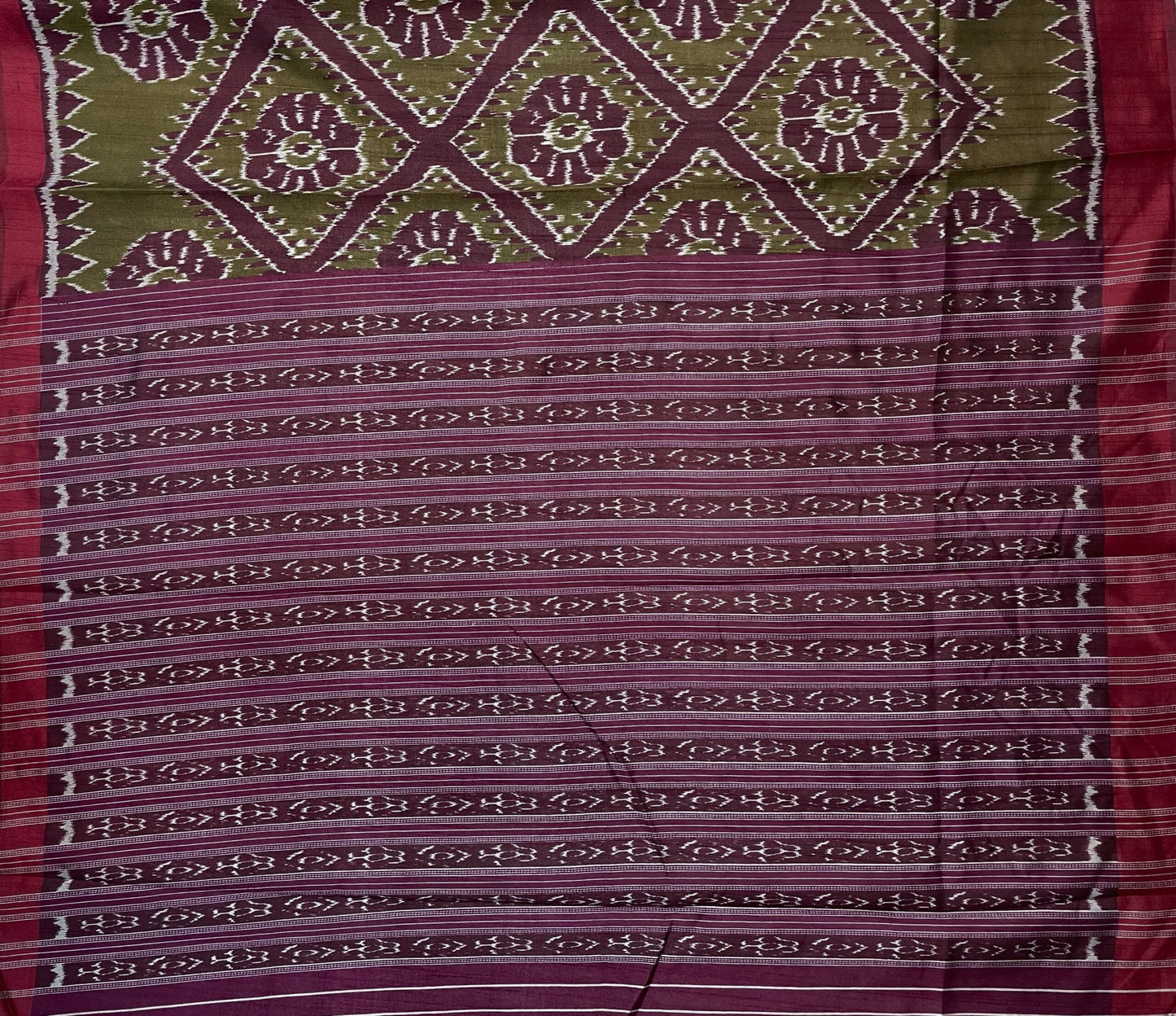 Green and Red Tussar Silk Digital Print with Body and Pallu Ikat Design pr0116ds