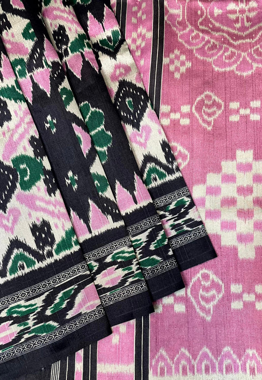 Black and Pink Blue Digital Print with Body and Pallu Ikat Design pr0117ds