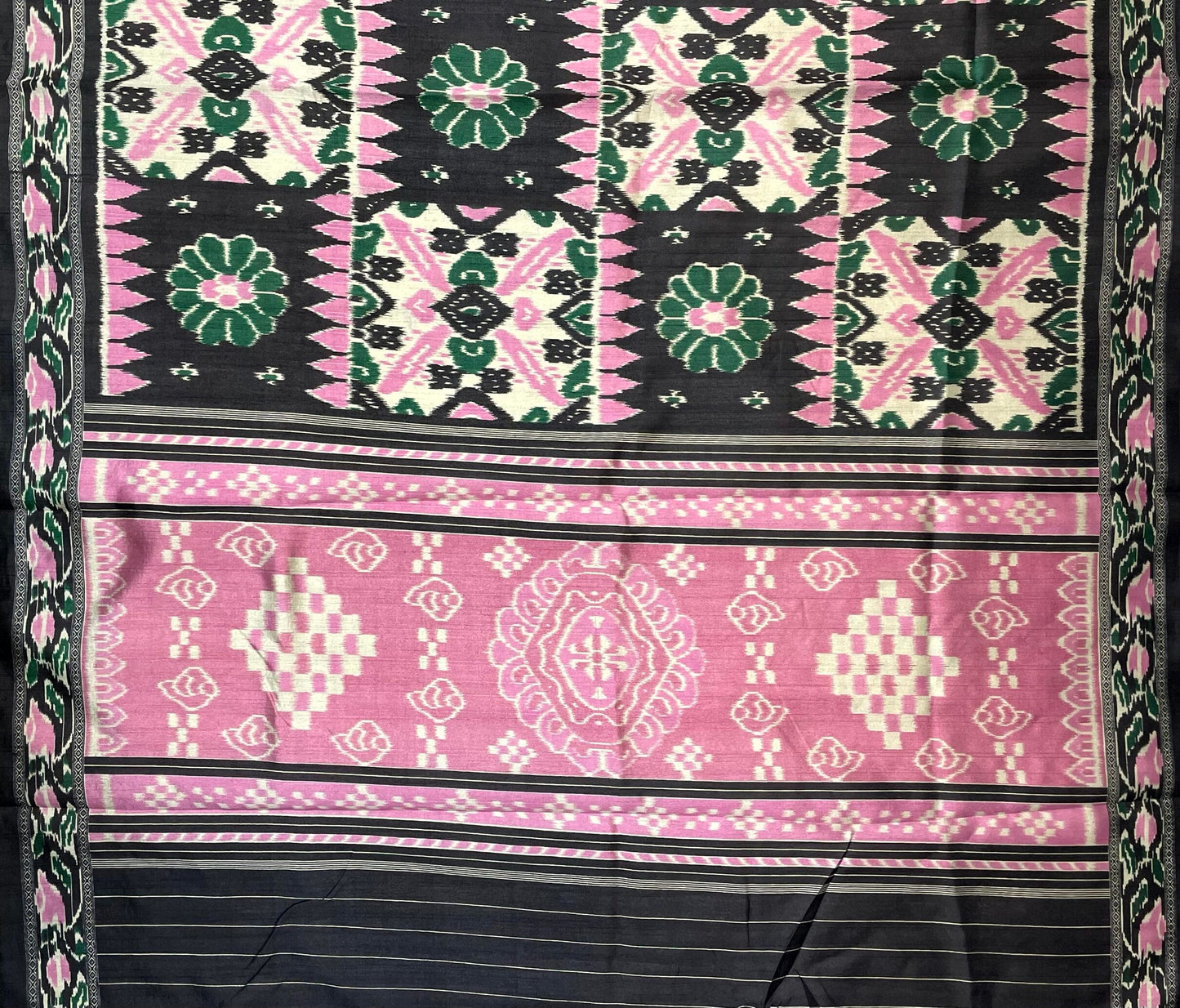 Black and Pink Blue Digital Print with Body and Pallu Ikat Design pr0117ds