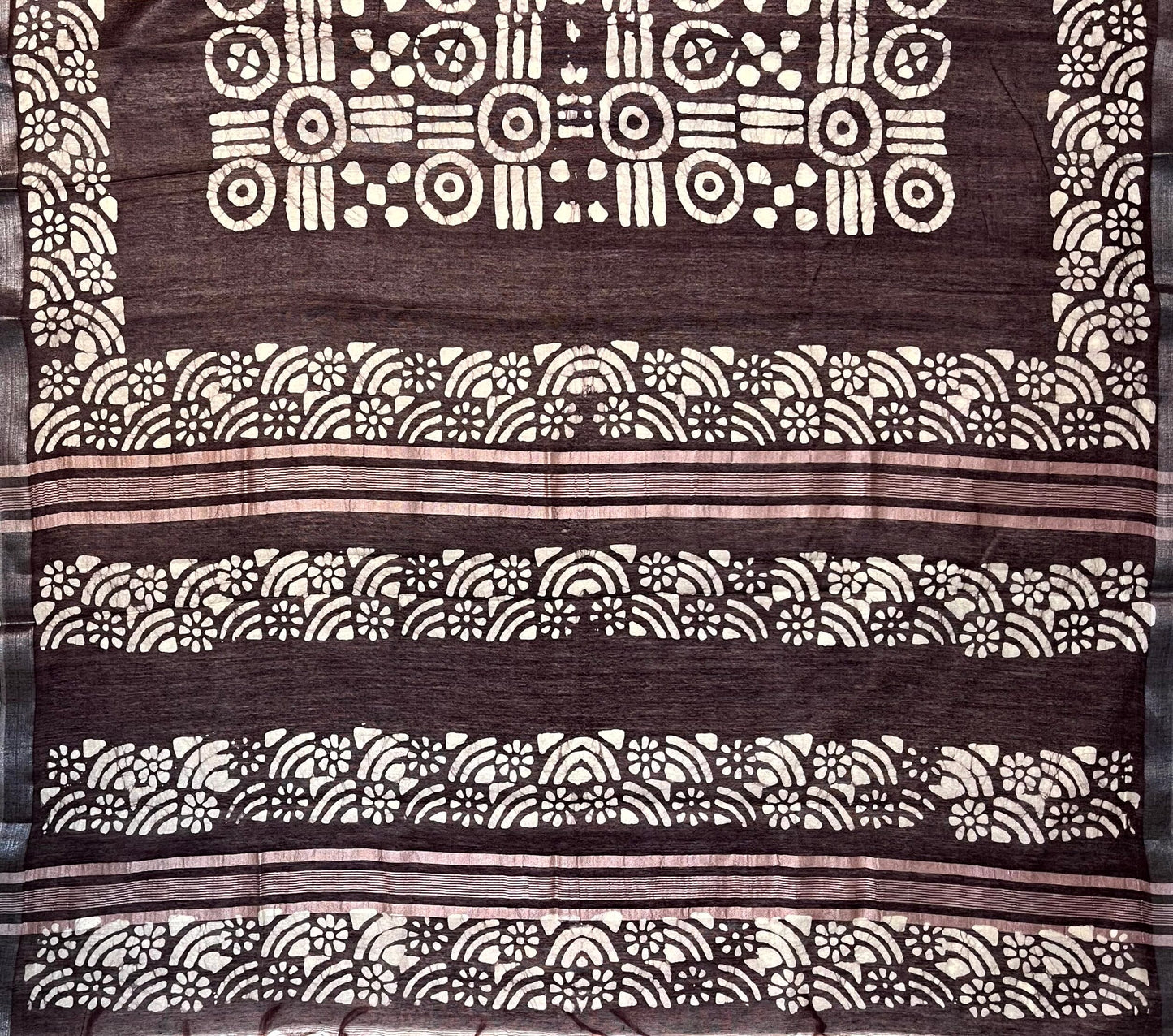 Brown Batik Printed Zari Border with Body and Pallu Design pr0118ds