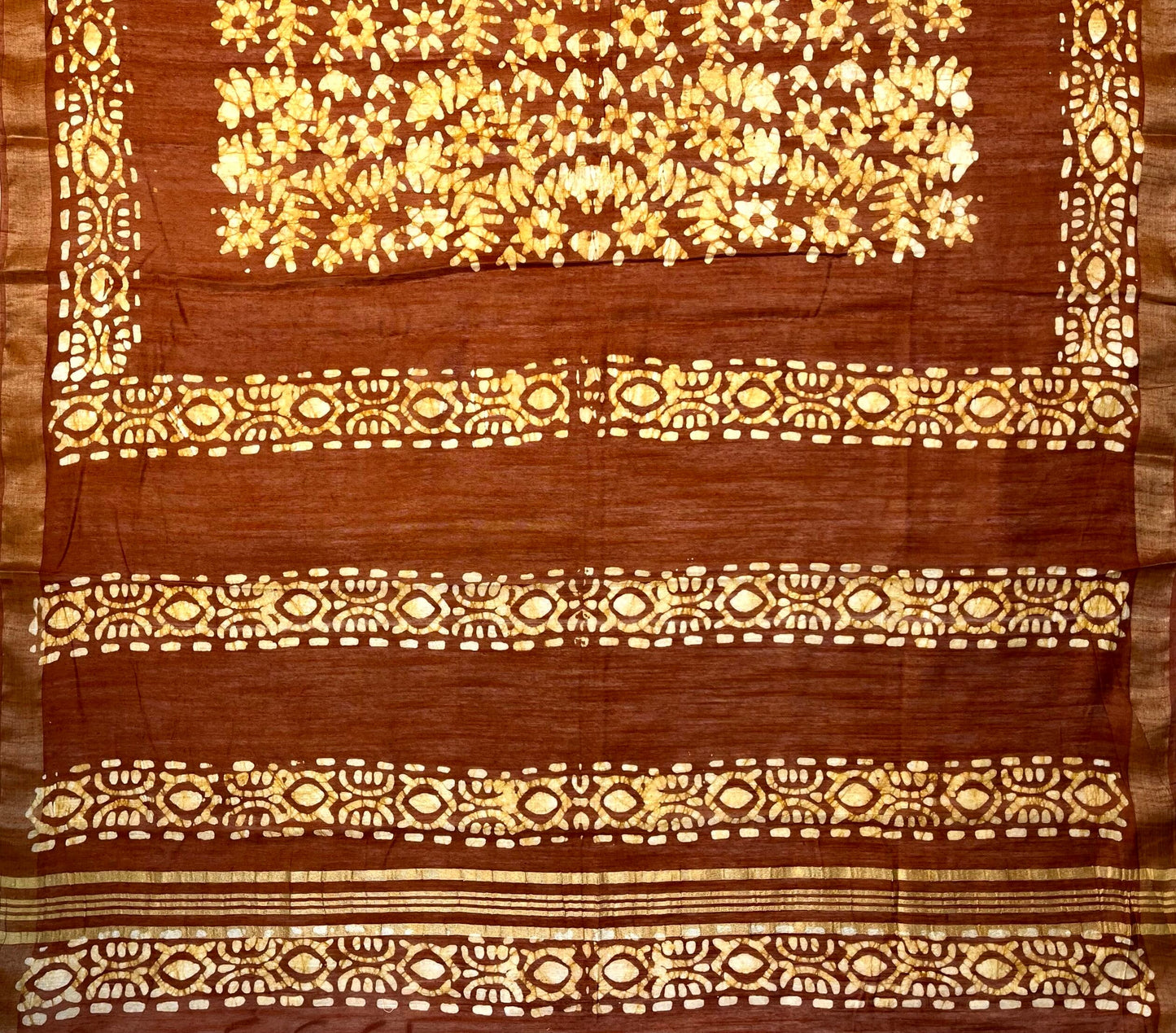 Orange Batik Printed Zari Border with Body and Pallu Design pr0119ds