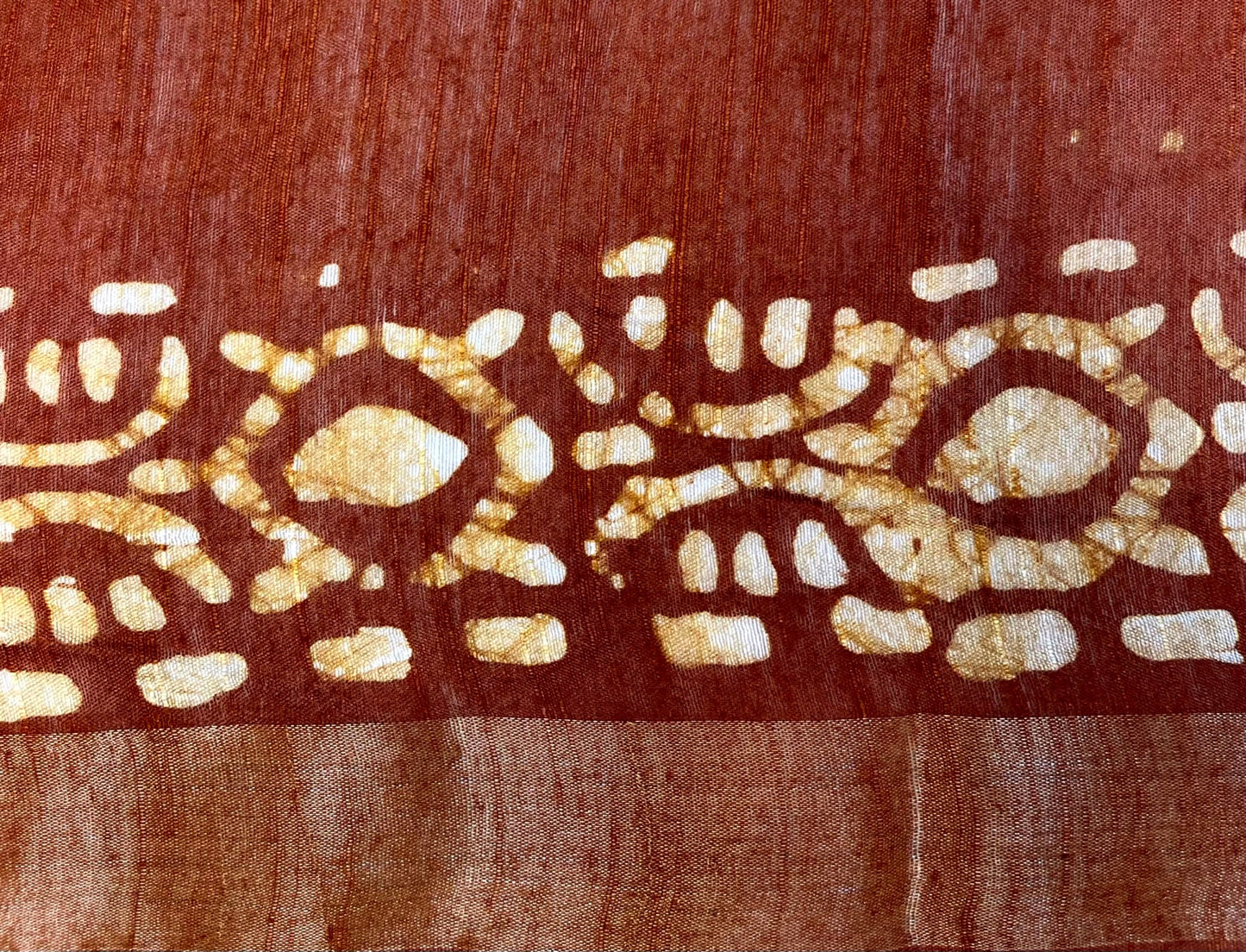 Orange Batik Printed Zari Border with Body and Pallu Design pr0119ds