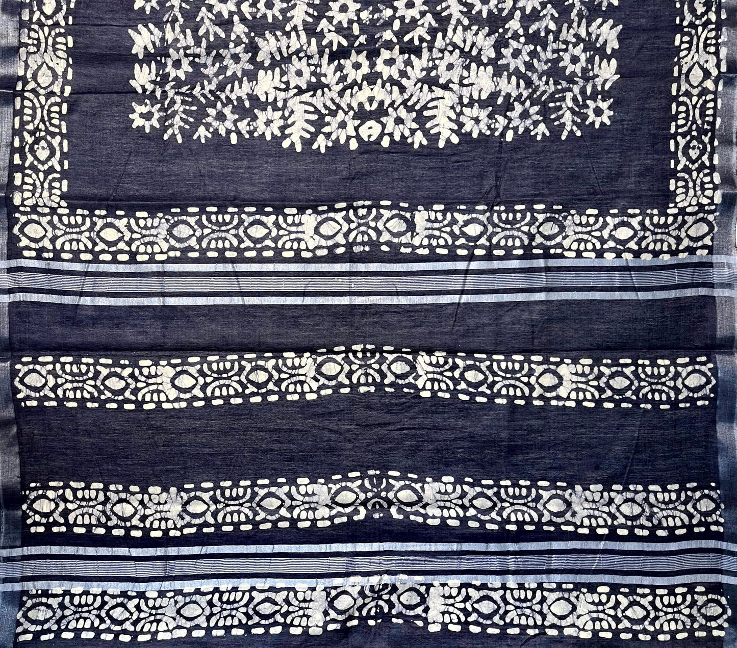 Dark Slate Blue Batik Printed Zari Border with Body and Pallu Design pr0122ds