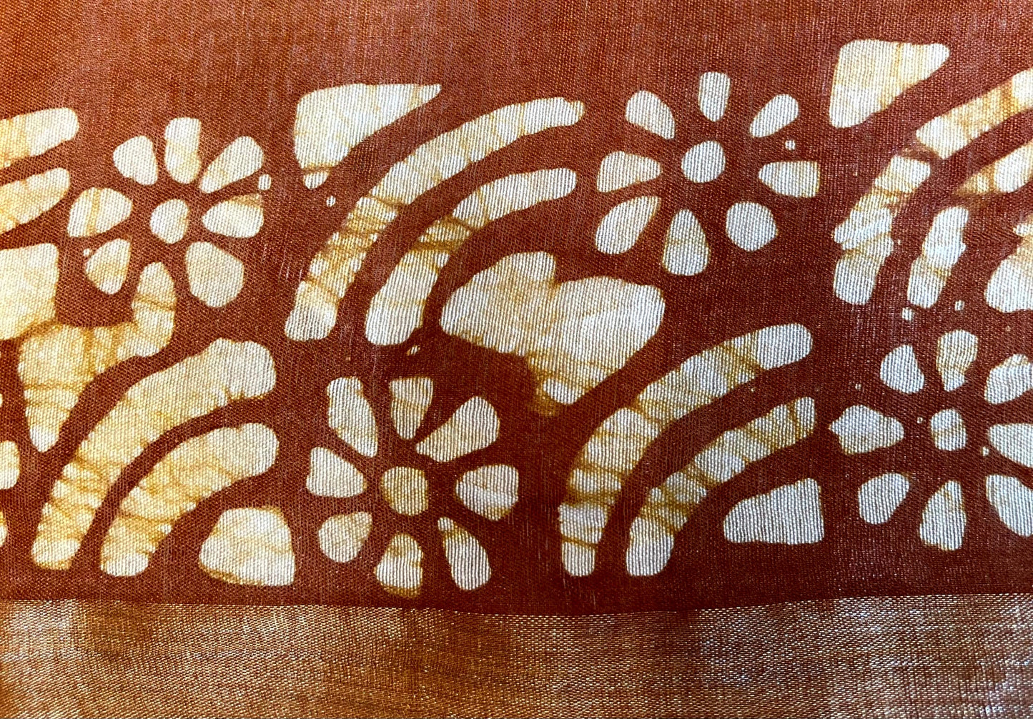 Dark Orange Batik Printed Zari Border with Body and Pallu Design pr0123ds