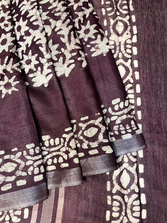 Wine Batik Printed Zari Border with Body and Pallu Design pr0125ds