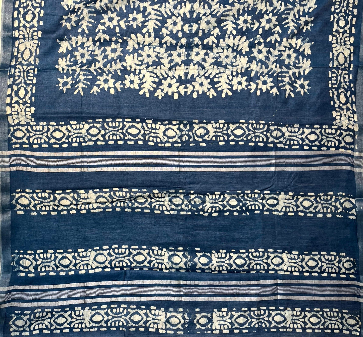 Blue Batik Printed Zari Border with Body and Pallu Design pr0126ds