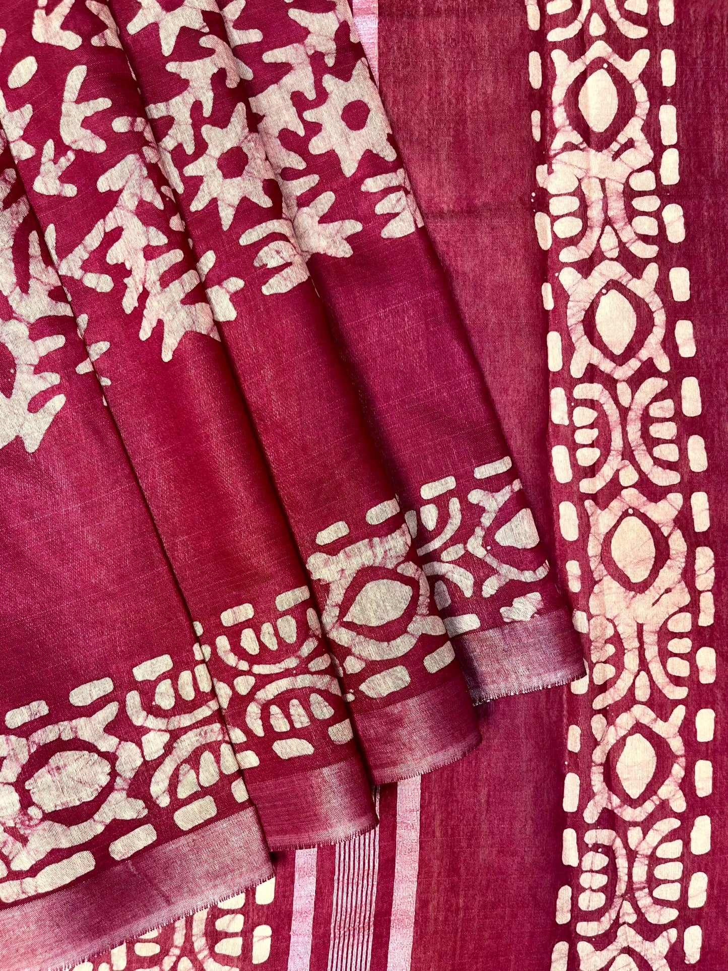 Rani pink Batik Printed Zari Border with Body and Pallu Design pr0127ds