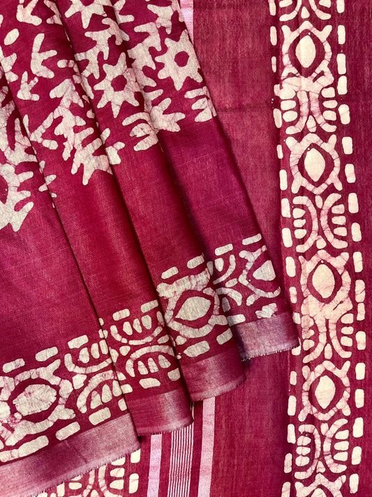 Rani pink Batik Printed Zari Border with Body and Pallu Design pr0127ds