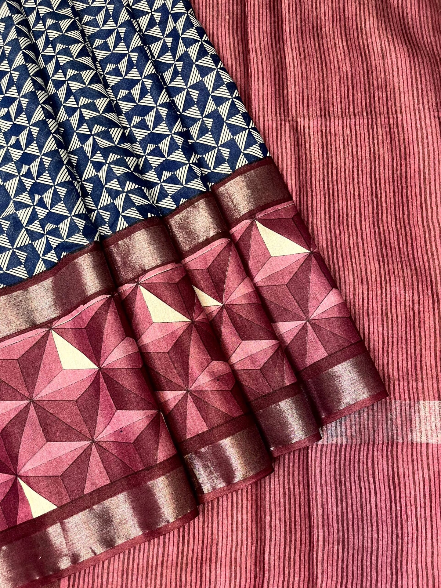 Blue Viscose Silk Digital Print Zari Border with Body and Pallu Geometrical Design pr0131ds