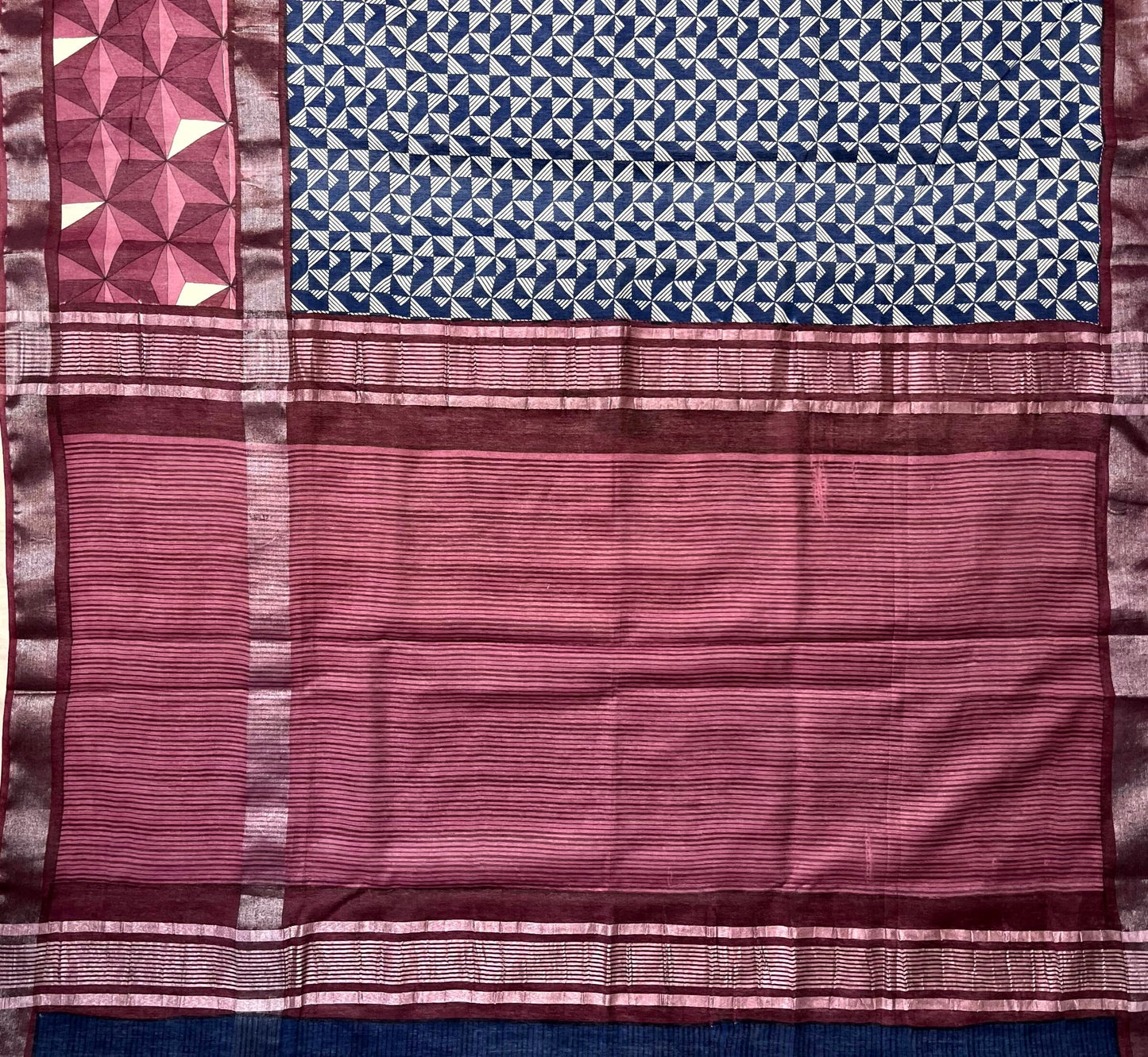 Blue Viscose Silk Digital Print Zari Border with Body and Pallu Geometrical Design pr0131ds