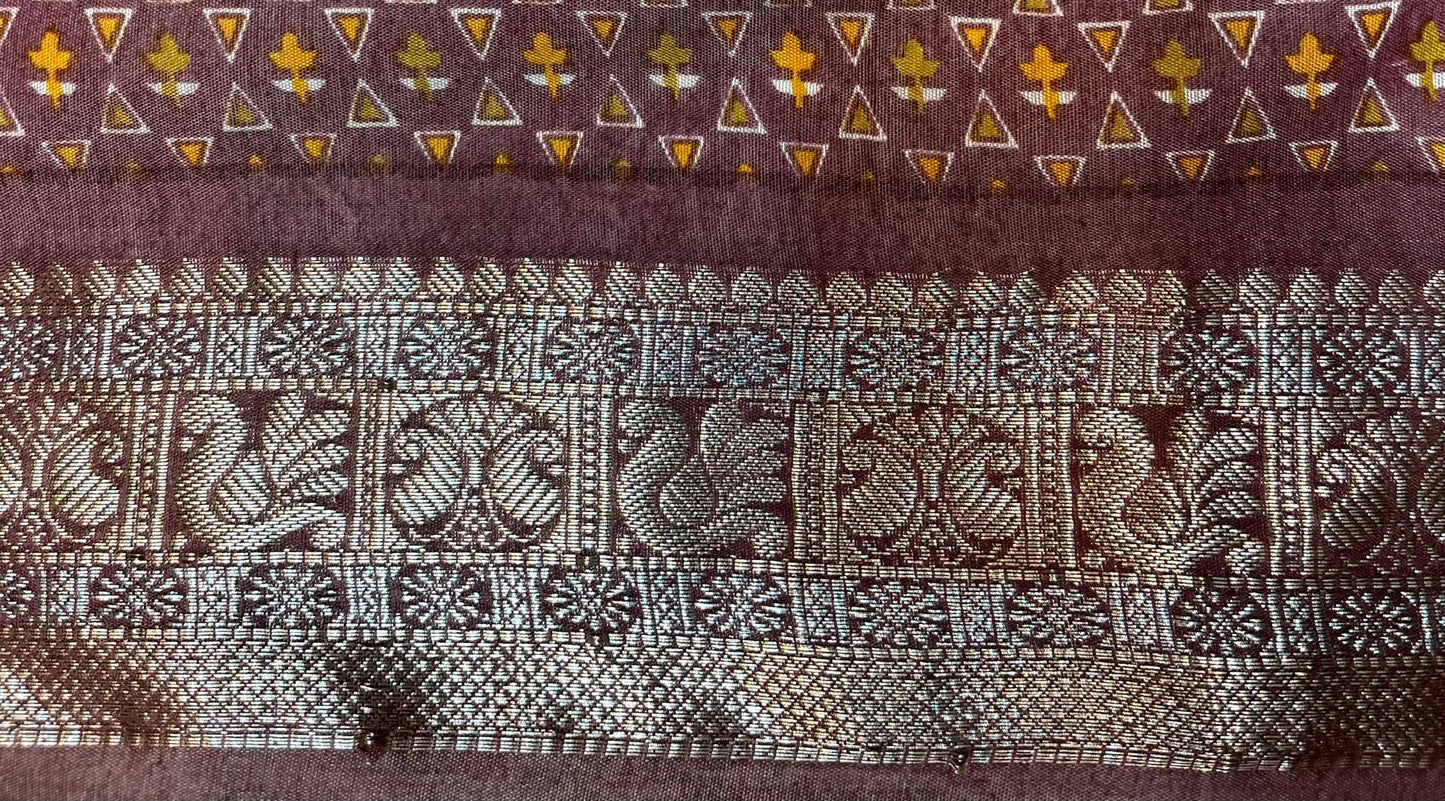 Mustard Viscose Silk Digital Print Zari Border with Body and Pallu Zig-Zag Design pr0133ds